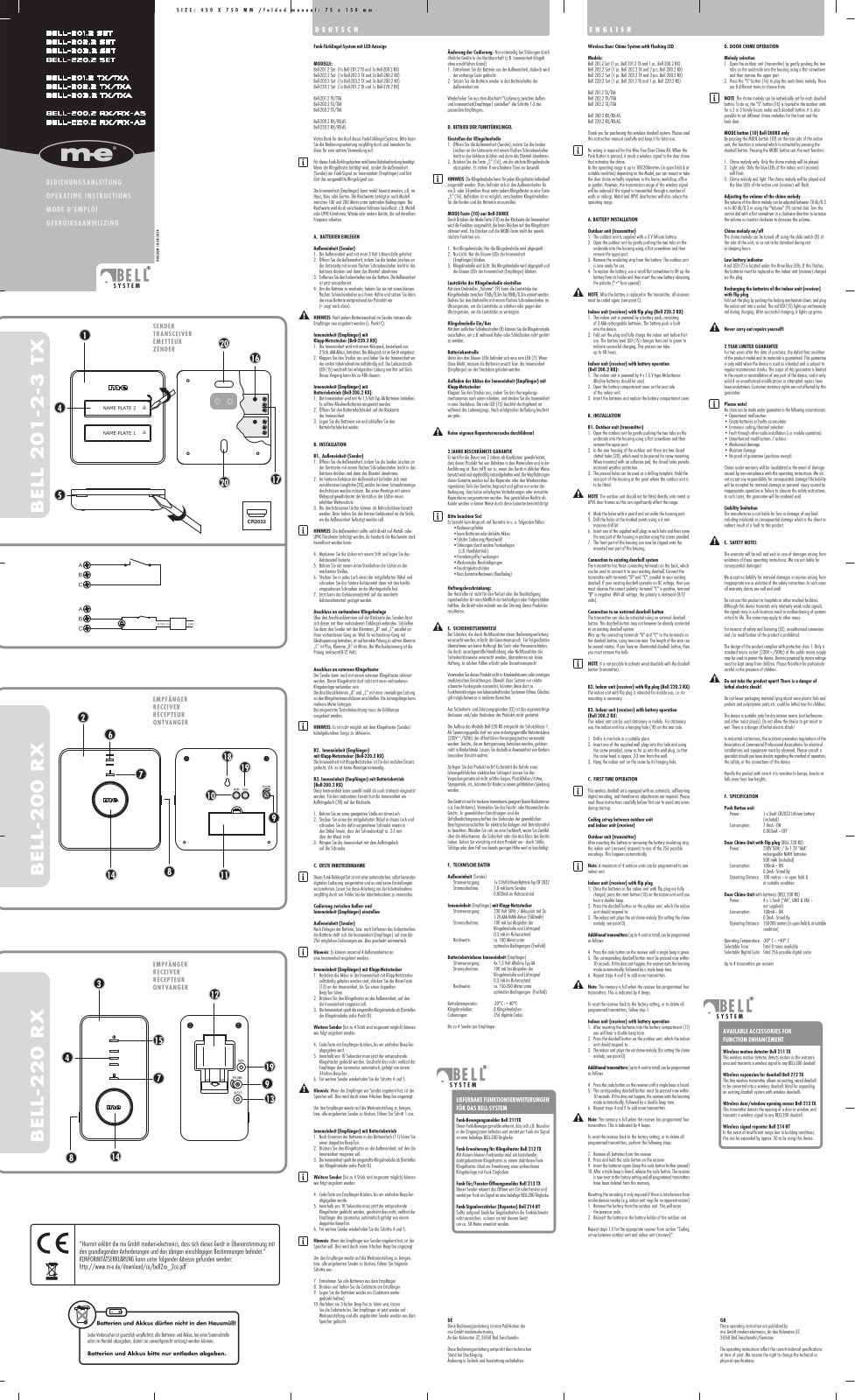 m-e modern-electronics Bell-201.2 Set, Bell-202.2 Set, Bell-203.2 Set, Bell-220.2 Set, Bell-201.2 TX Operating Instructions