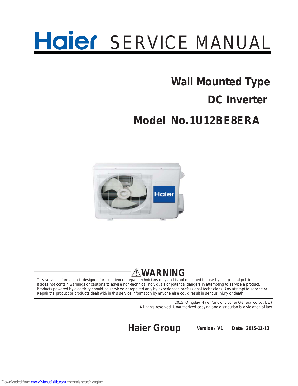 Haier 1U12BE8ERA, 1U71S2SR1FA Service Manual