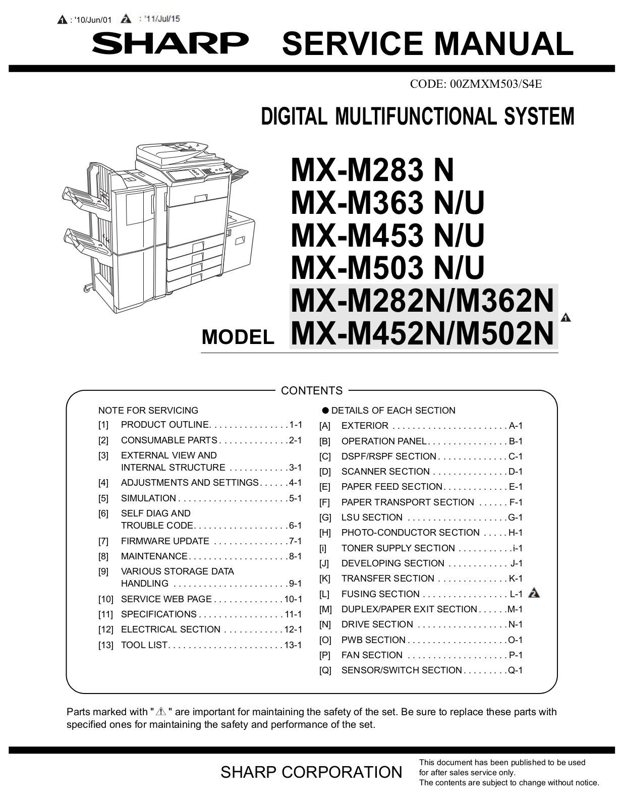 Sharp MX-M282N, MX-M362N, MX-M452N, MX-M502N Service Manual