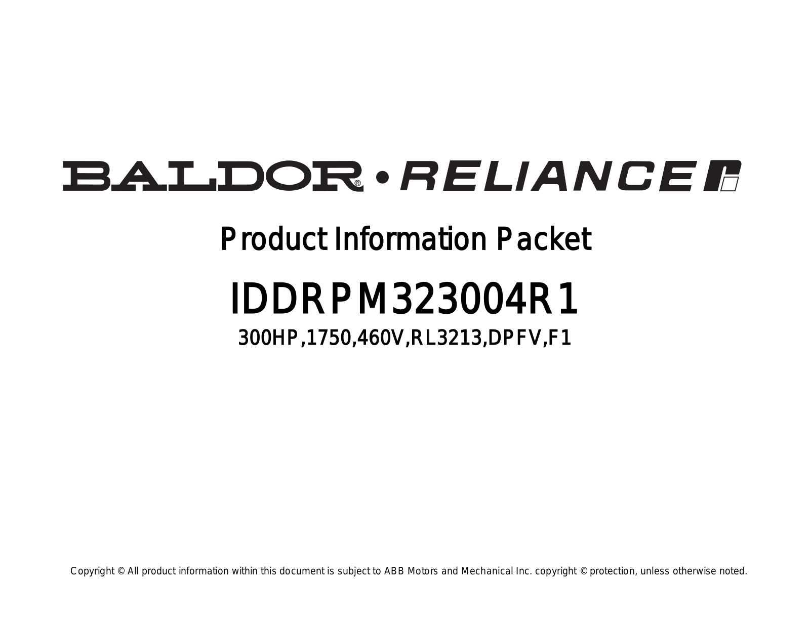 Baldor IDDRPM323004R1 Product Information Sheet