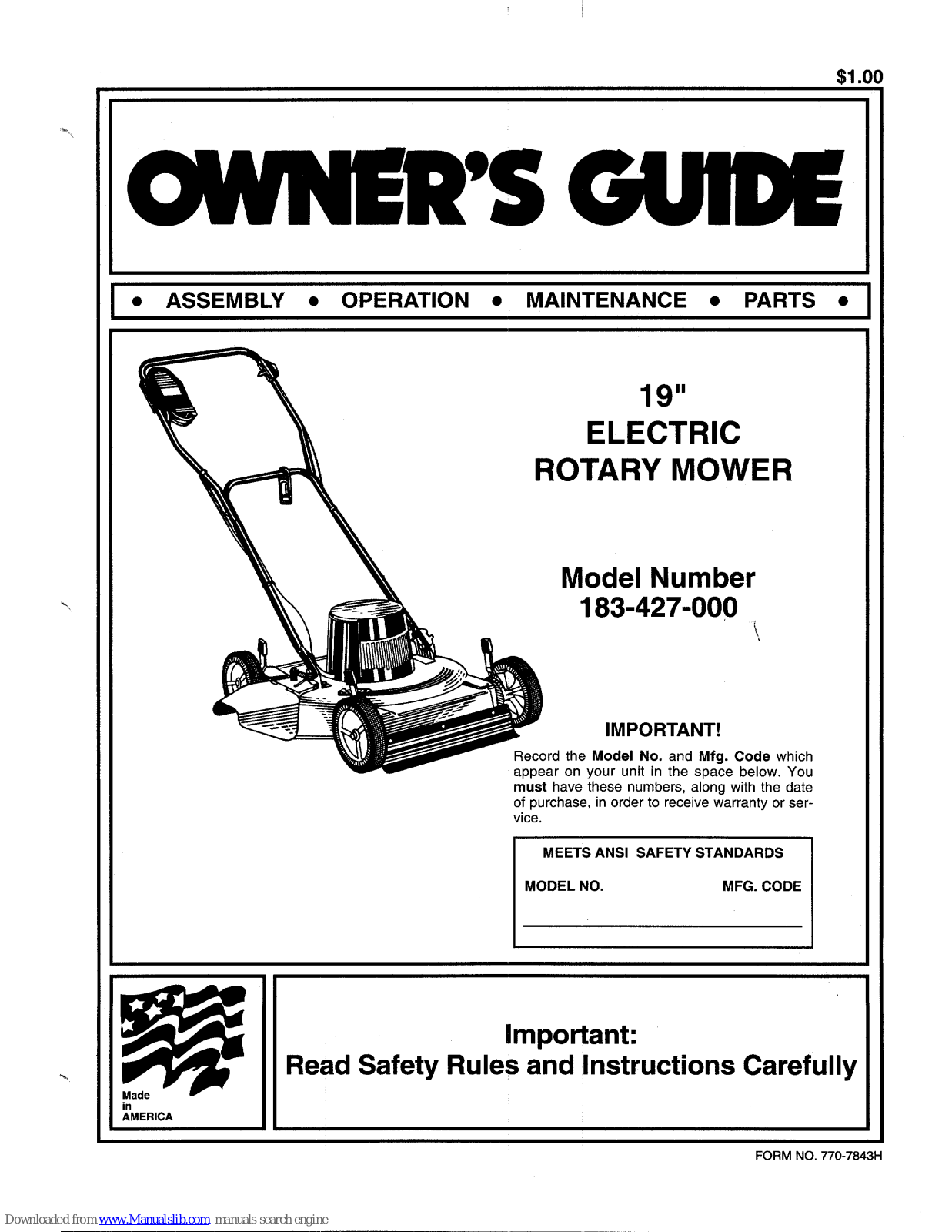 MTD 183-427-000, 427 Owner's Manual