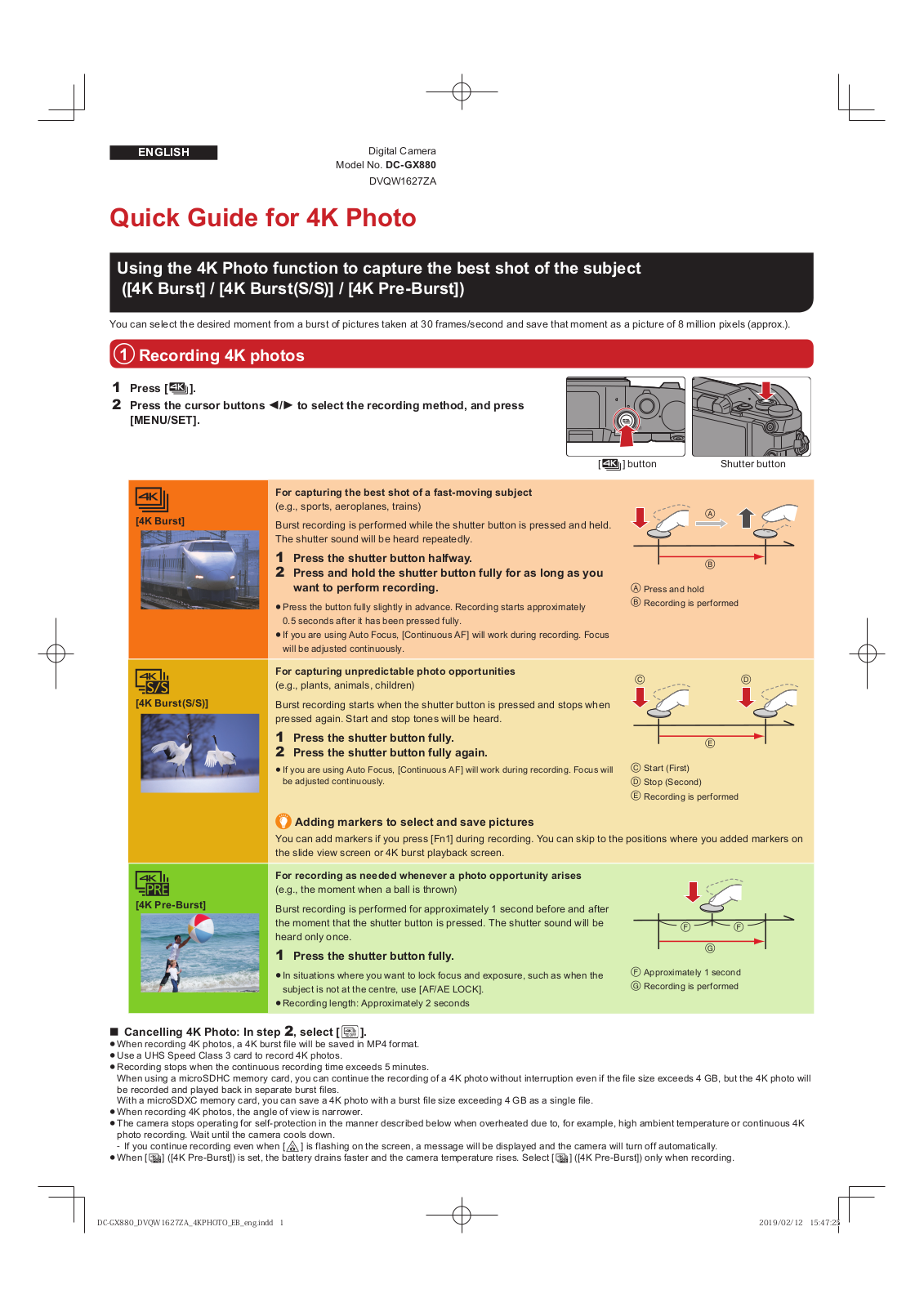 Panasonic DC-GX880 Quick Guide