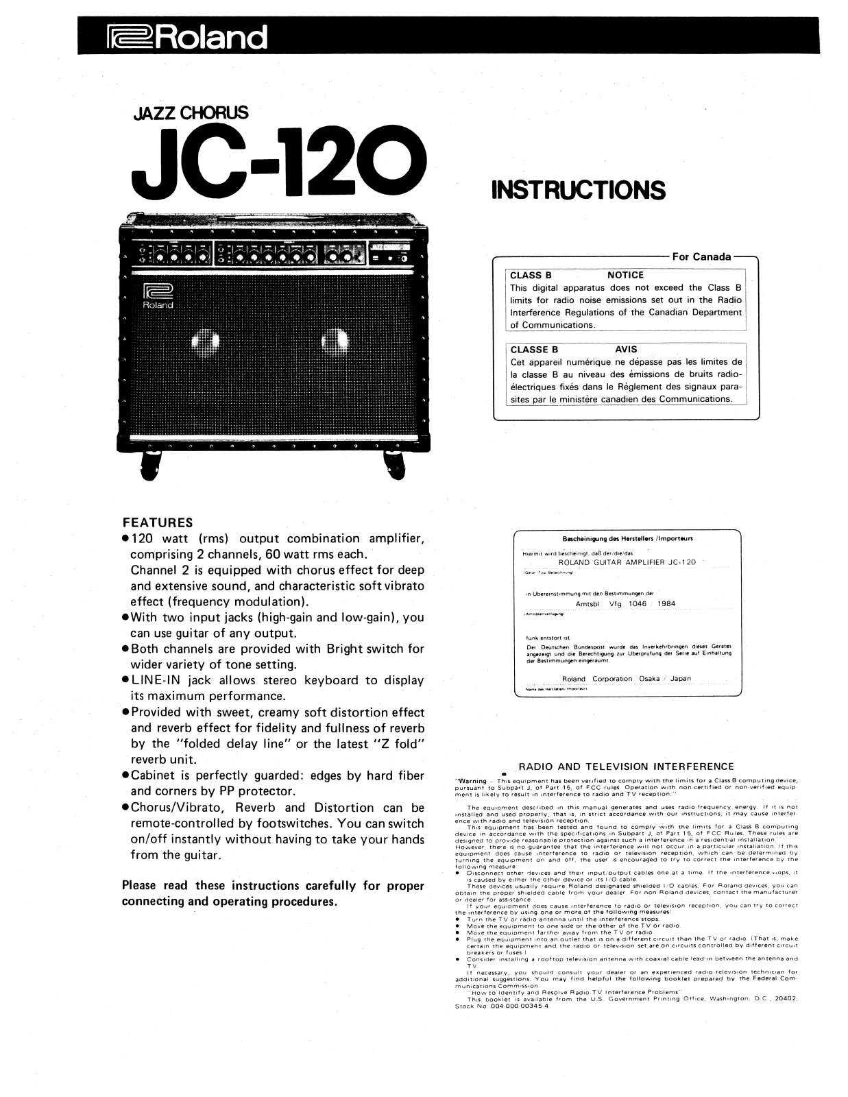 Roland Corporation JC-120 Owner's Manual