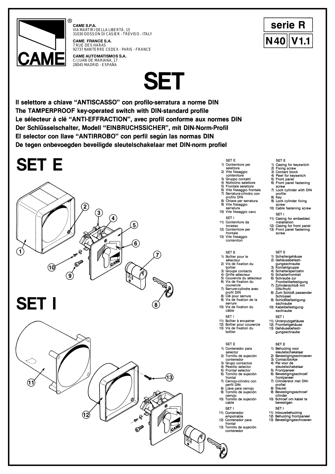 CAME SET User Manual