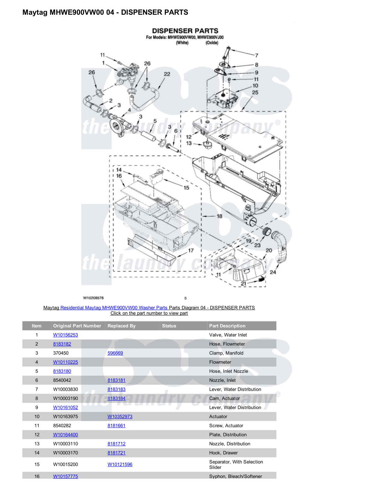 Maytag MHWE900VW00 Parts Diagram