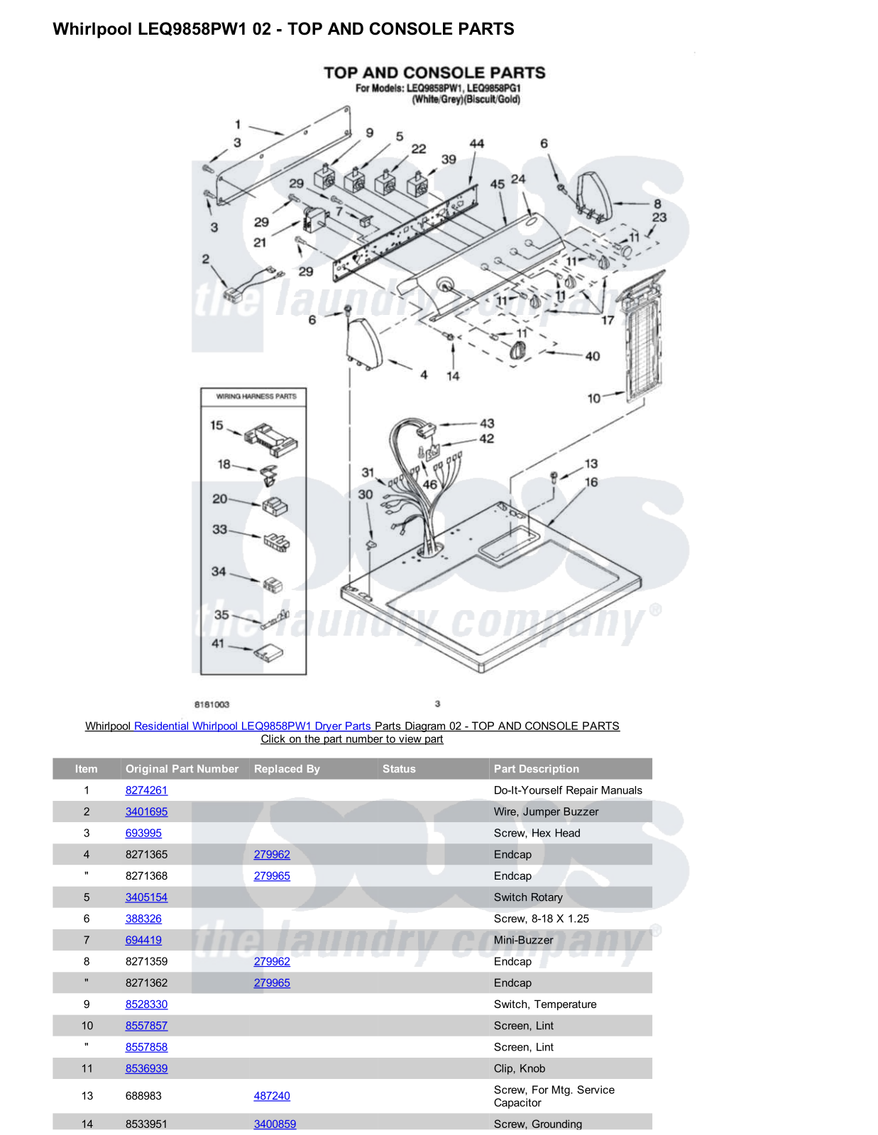 Whirlpool LEQ9858PW1 Parts Diagram