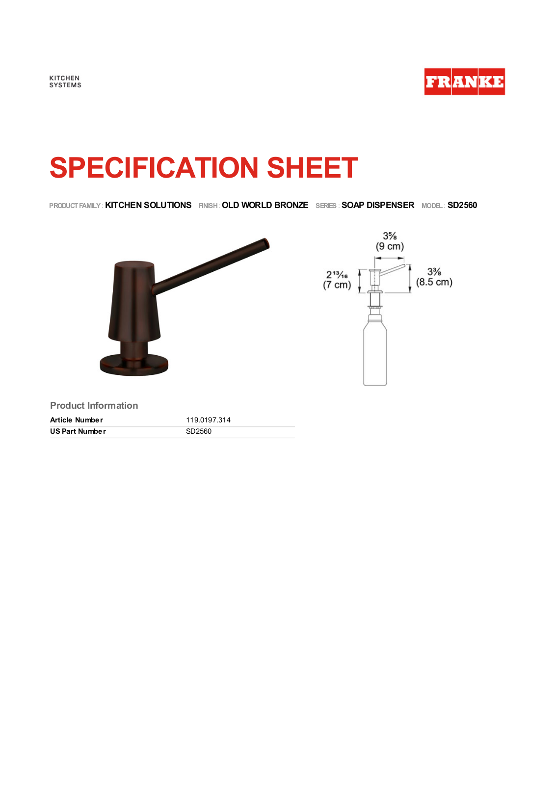 Franke Foodservice SD2560 User Manual