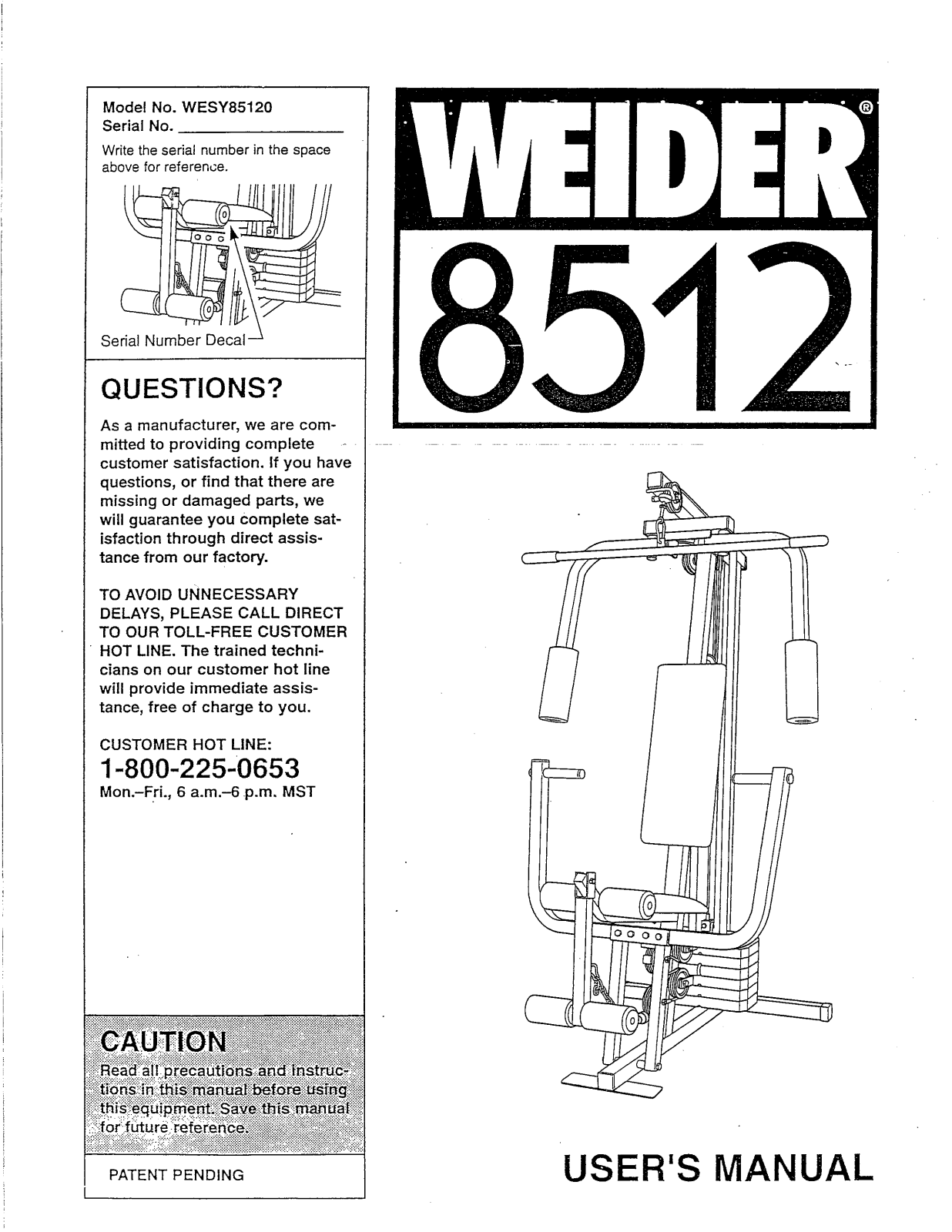 Weider 8512 Owner's Manual