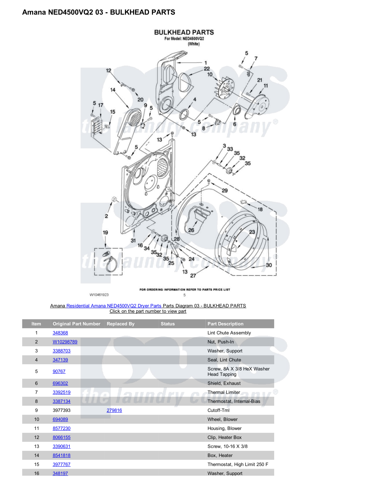 Amana NED4500VQ2 Parts Diagram