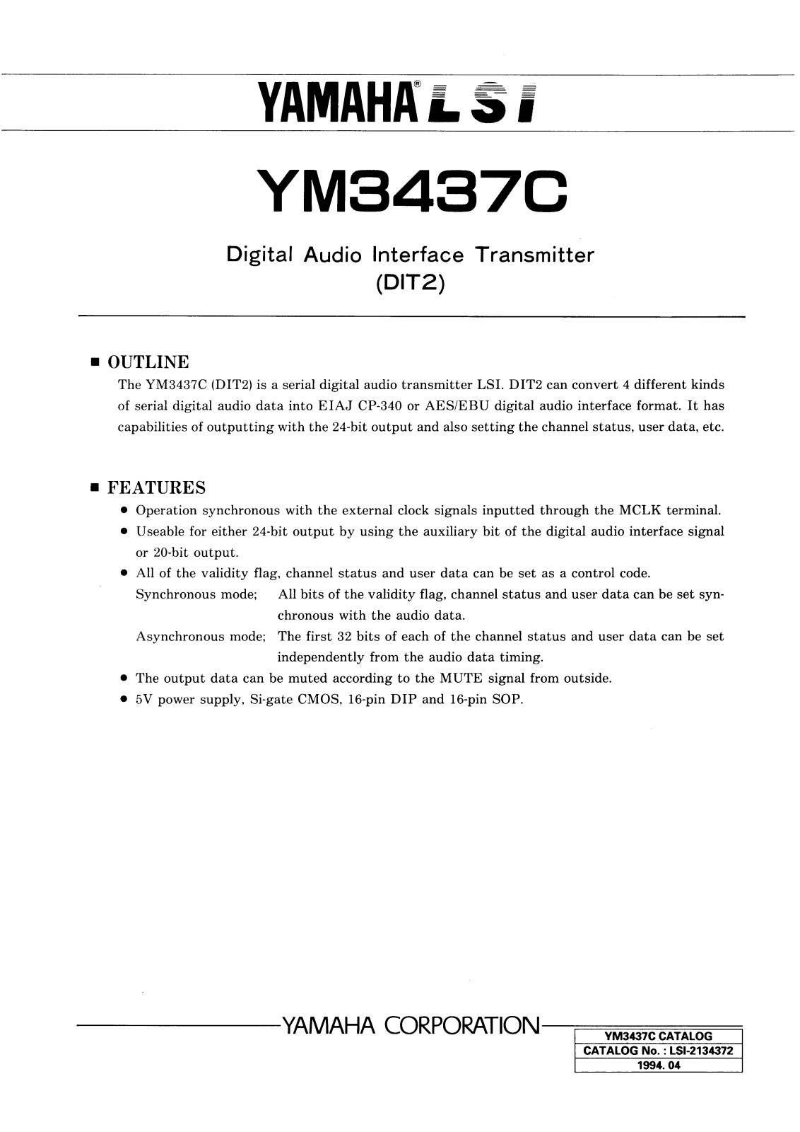 YAMAHA YM3437C-D Datasheet