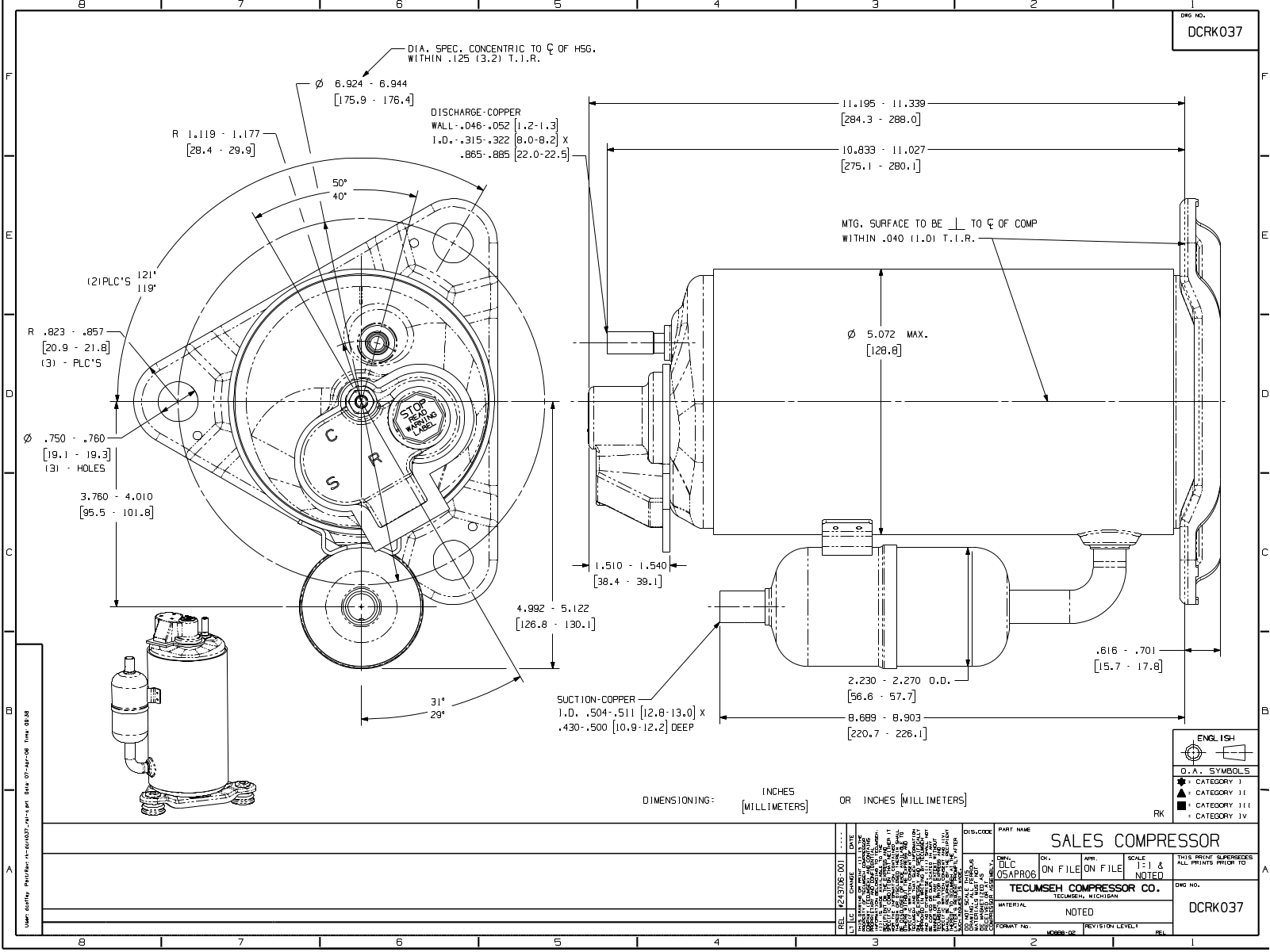 Tecumseh RKA5512YXA, RKA5512YXD Drawing Data