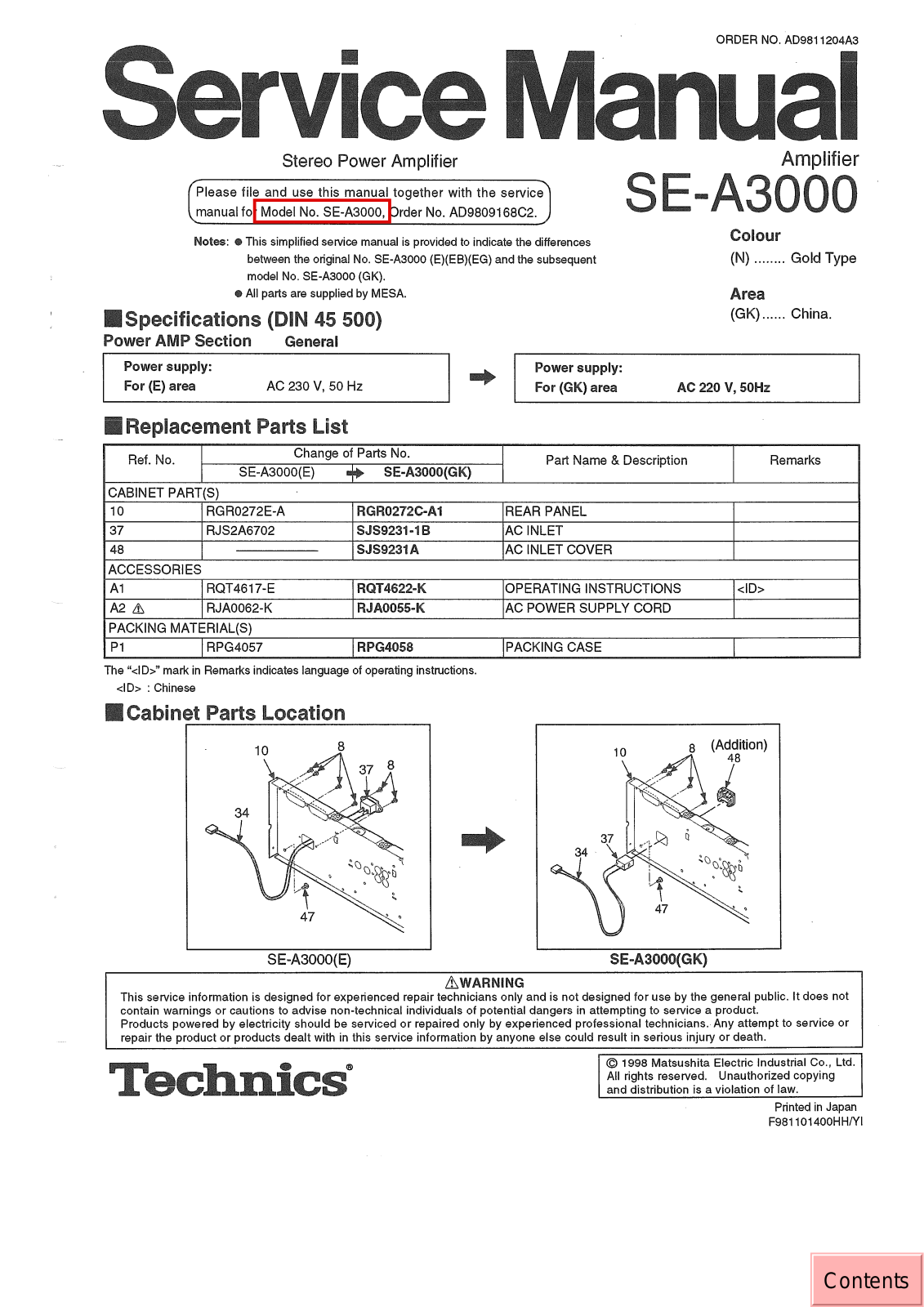 TECHNICS A3000-GK Service Manual