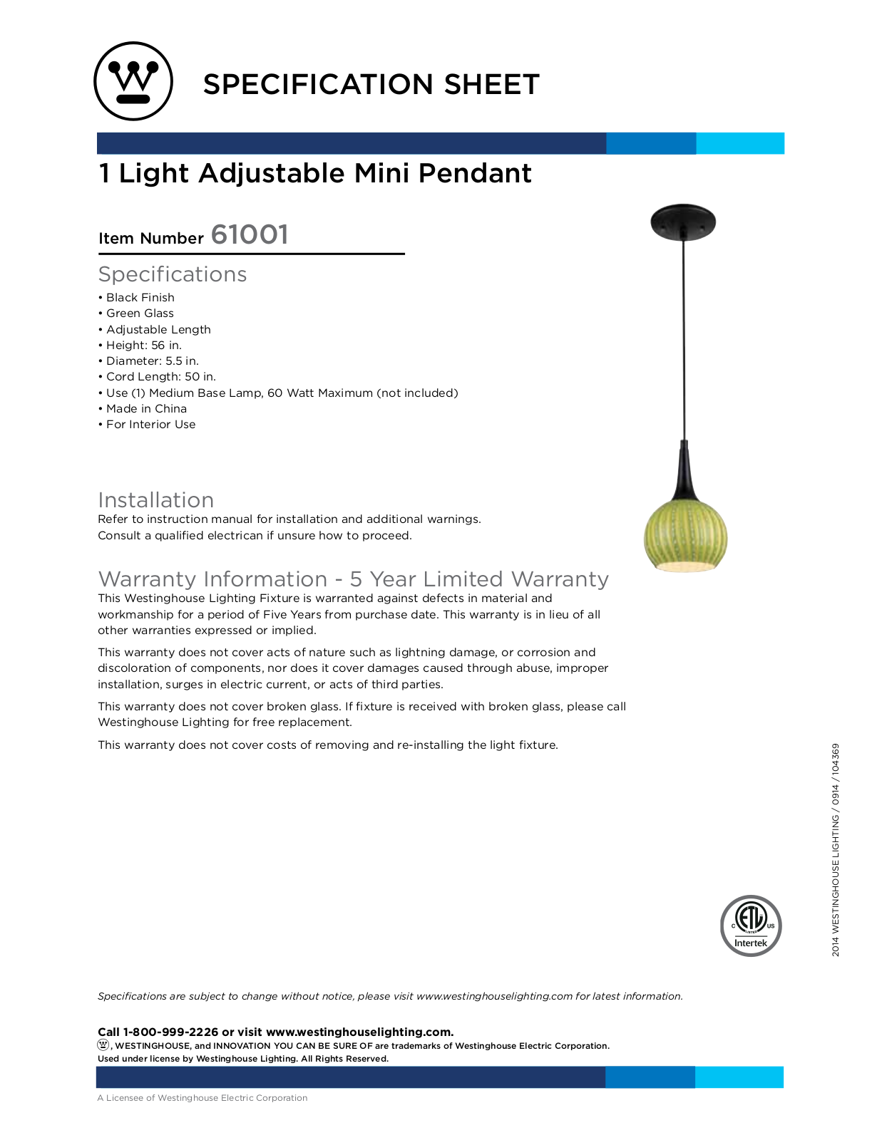 Westinghouse 6100100 Specification