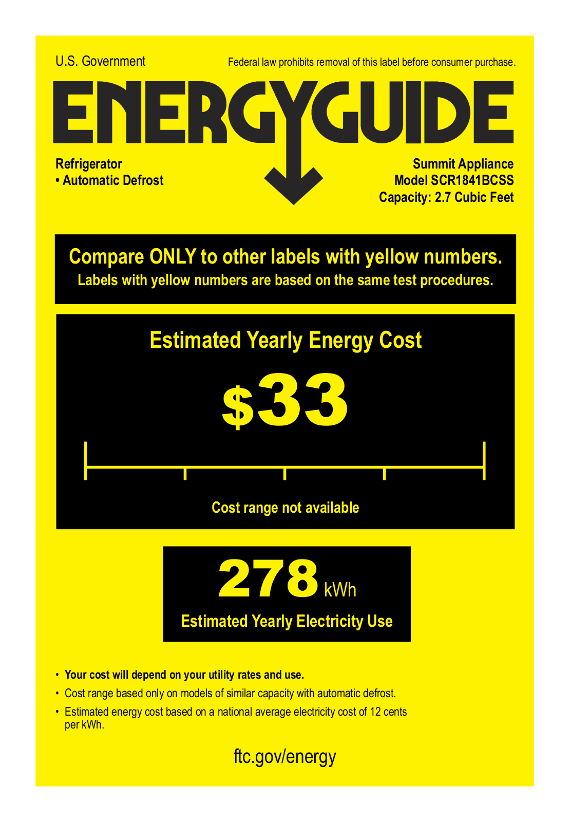 Summit SCR1841BCSS Energy manual