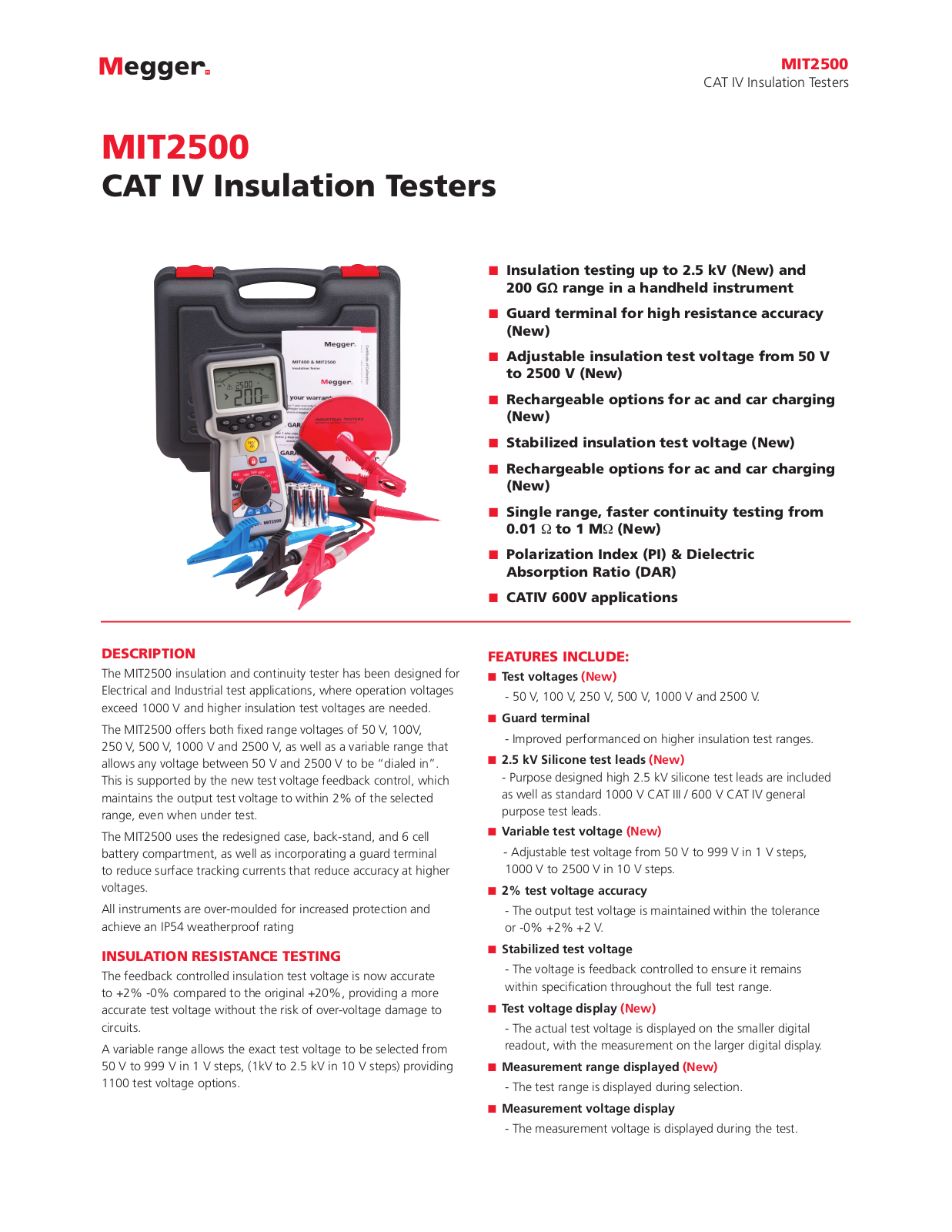 Megger MIT2500 Specifications