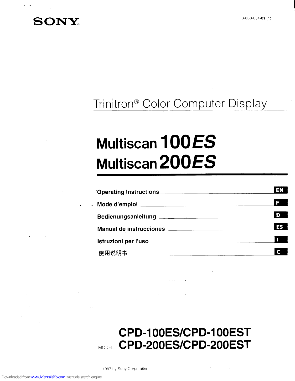 Sony CPD-200EST, CPD-100ES/L, CPD-100ES, CPD-200ES, Multiscan 100ES Operating Instructions Manual