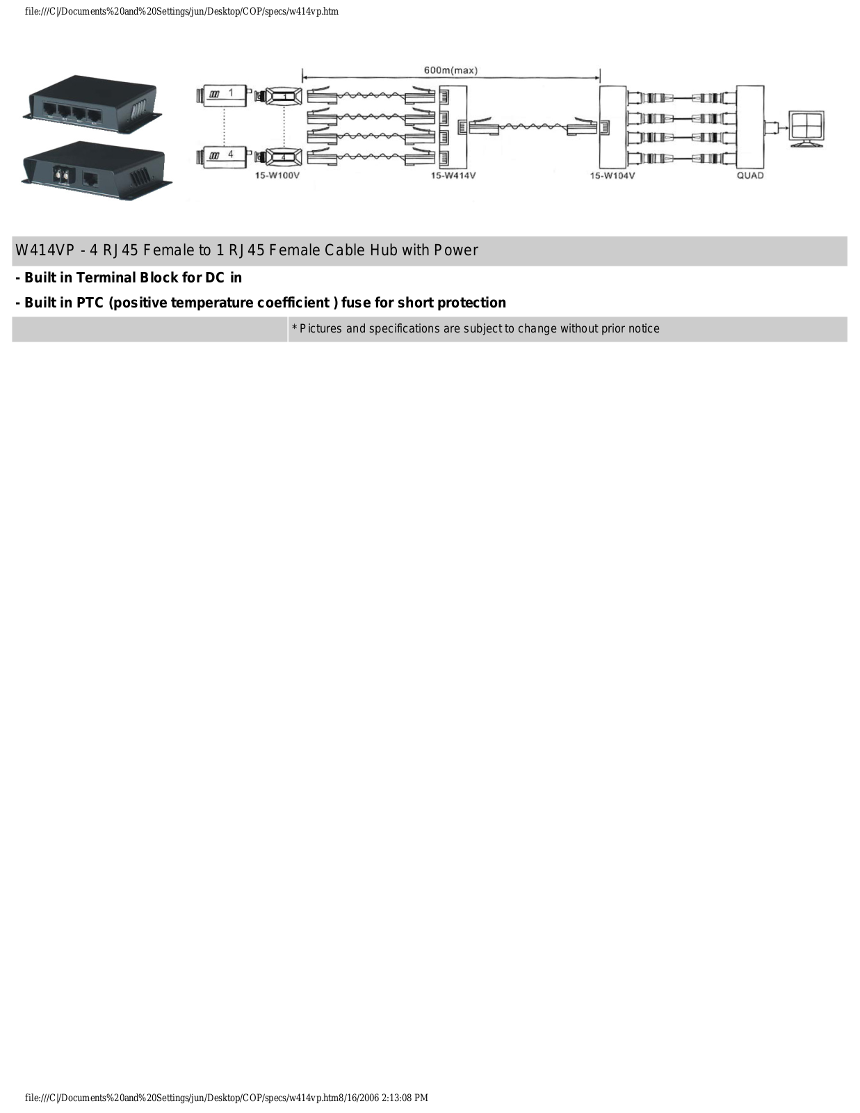 COP-USA W414V, W414VP Specsheet