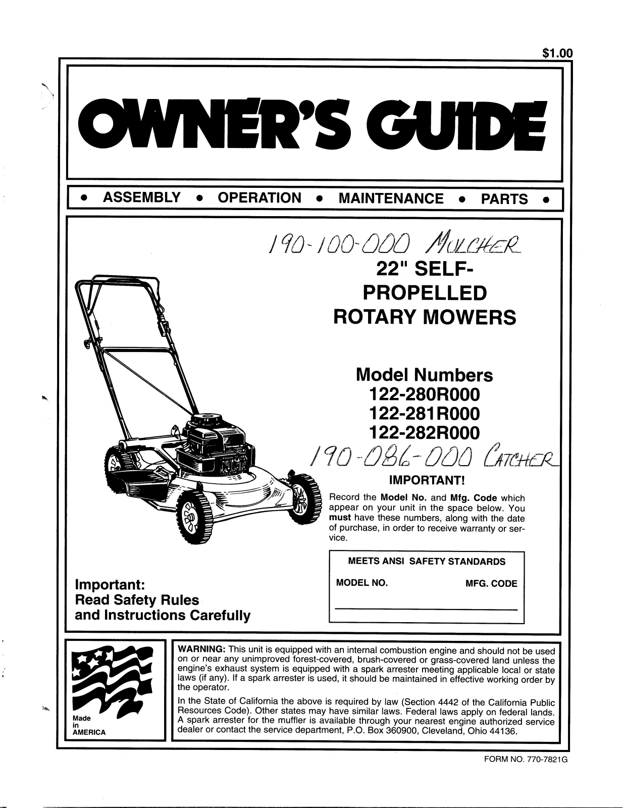 Bolens 122-281R000, 122-280R000 User Manual