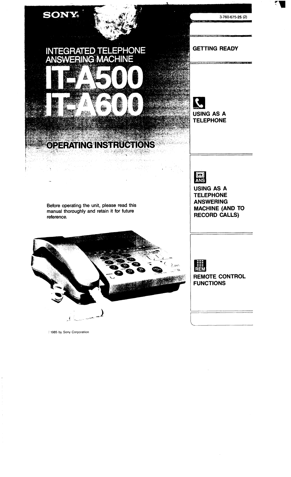 Sony IT-A500, IT-A600 Operating Instructions