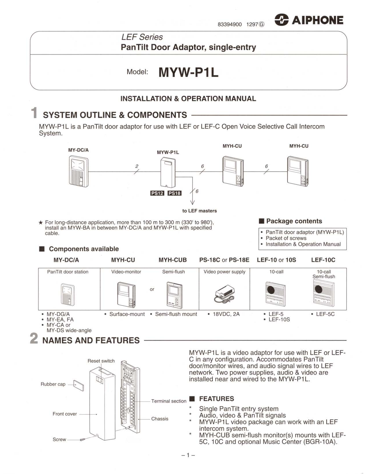 Aiphone MYW-P1L User Manual