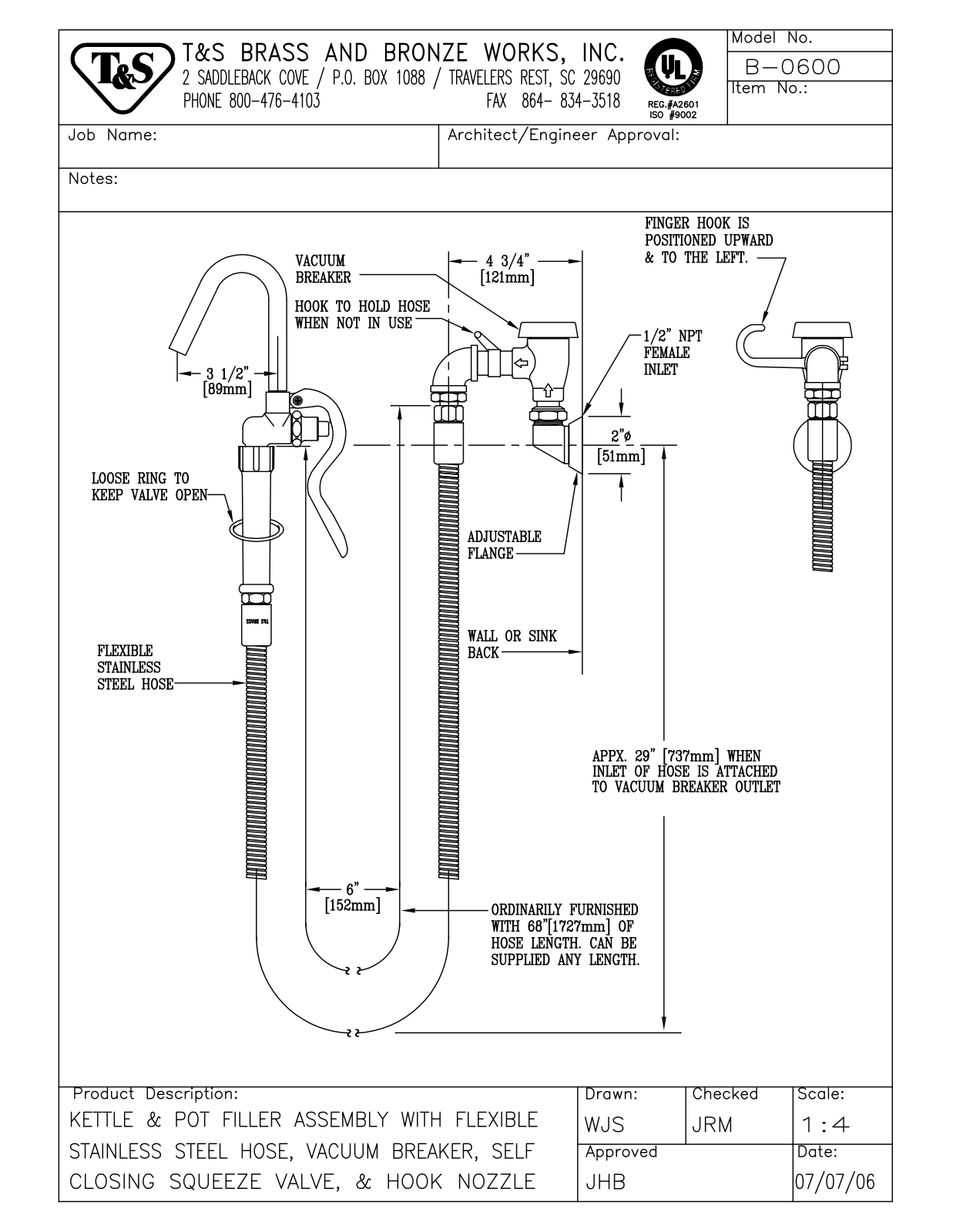 T & S Brass & Bronze Works B-0600 General Manual