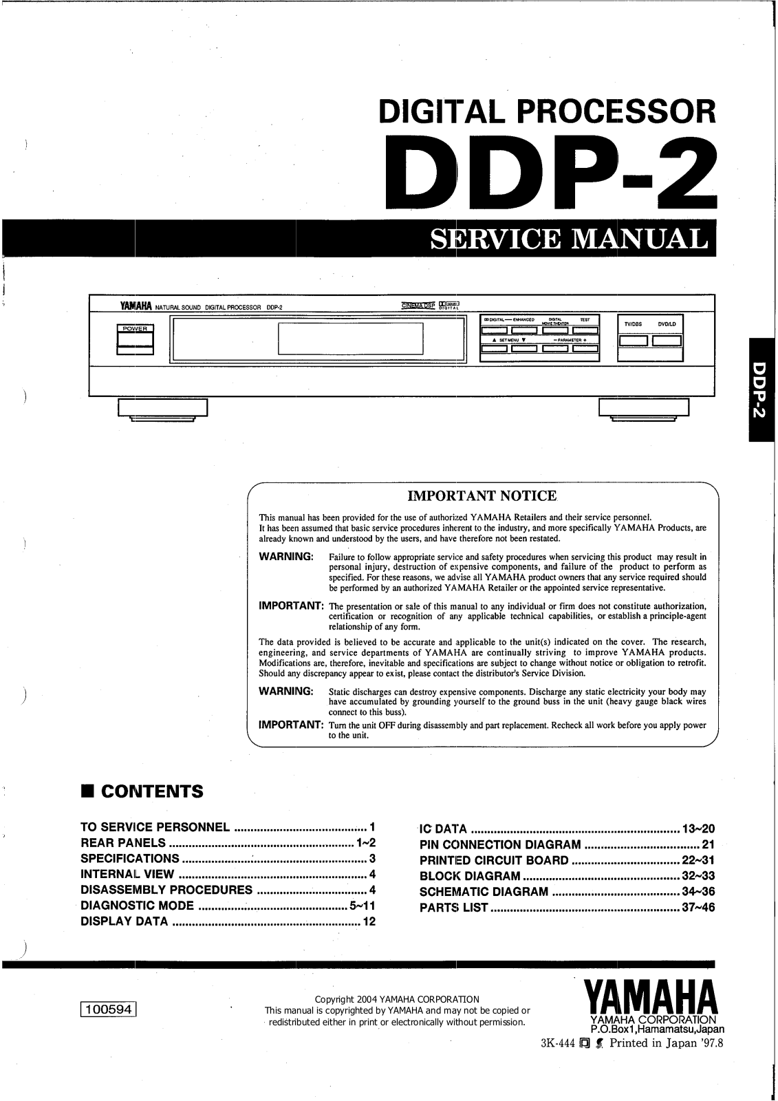 Yamaha DDP-2 Service Manual