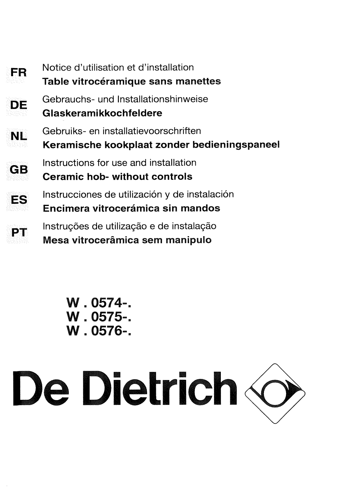 De dietrich WM0576D1, WM0574D2, WM0576D2, WN0574D1, WN0576D1 User Manual