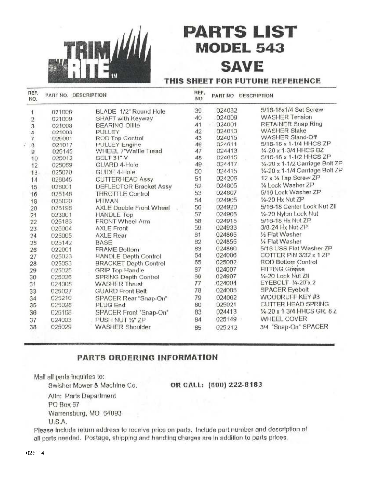 Swisher TR543 User Manual