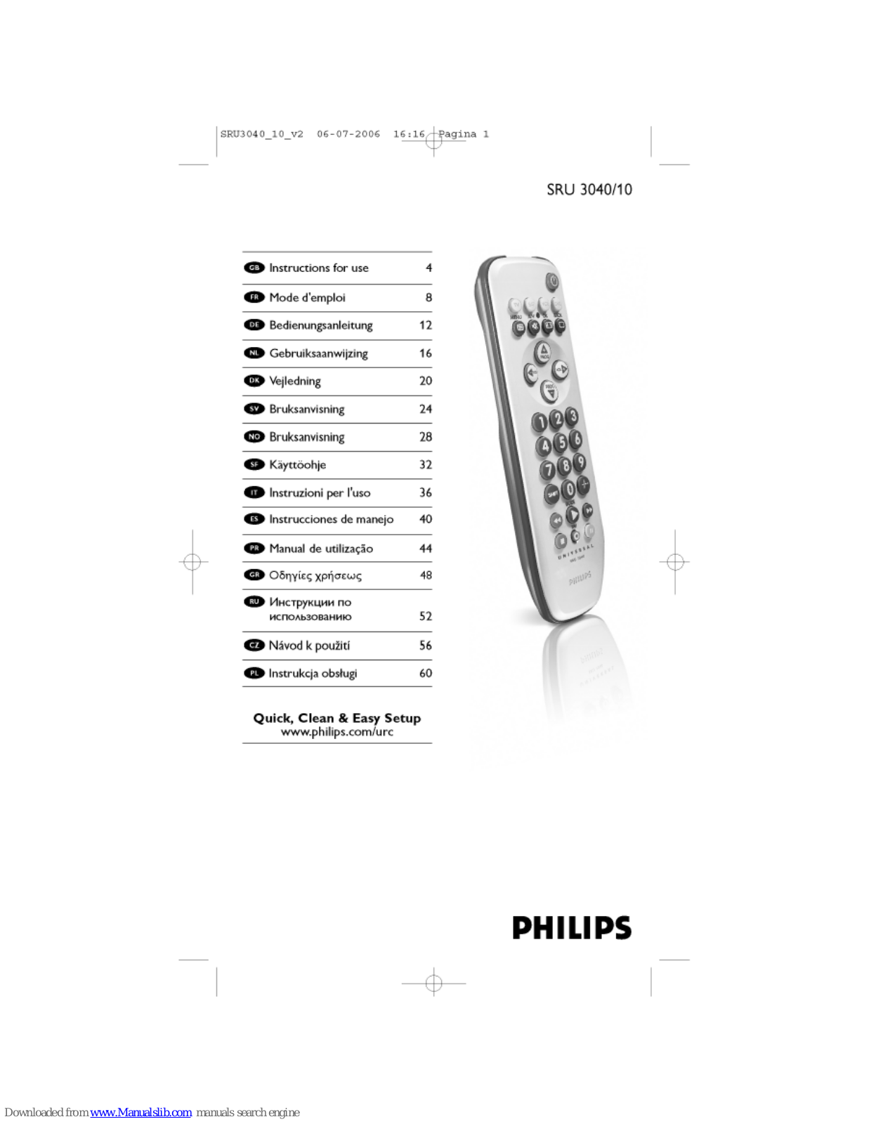 Philips SRU3040/10, SRU3040/53, SRU3040 Instructions For Use Manual