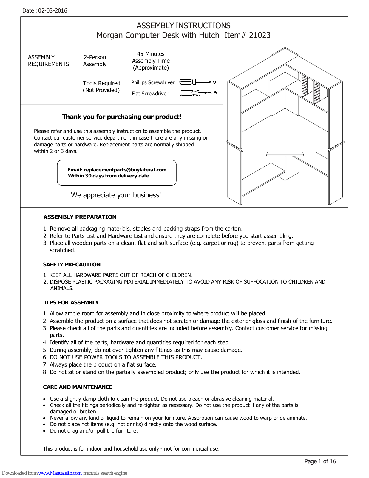 Morgan 21023 Assembly Instructions Manual