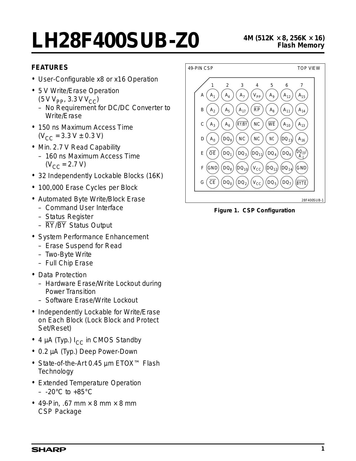 Sharp LH28F400SUB-Z0 Datasheet