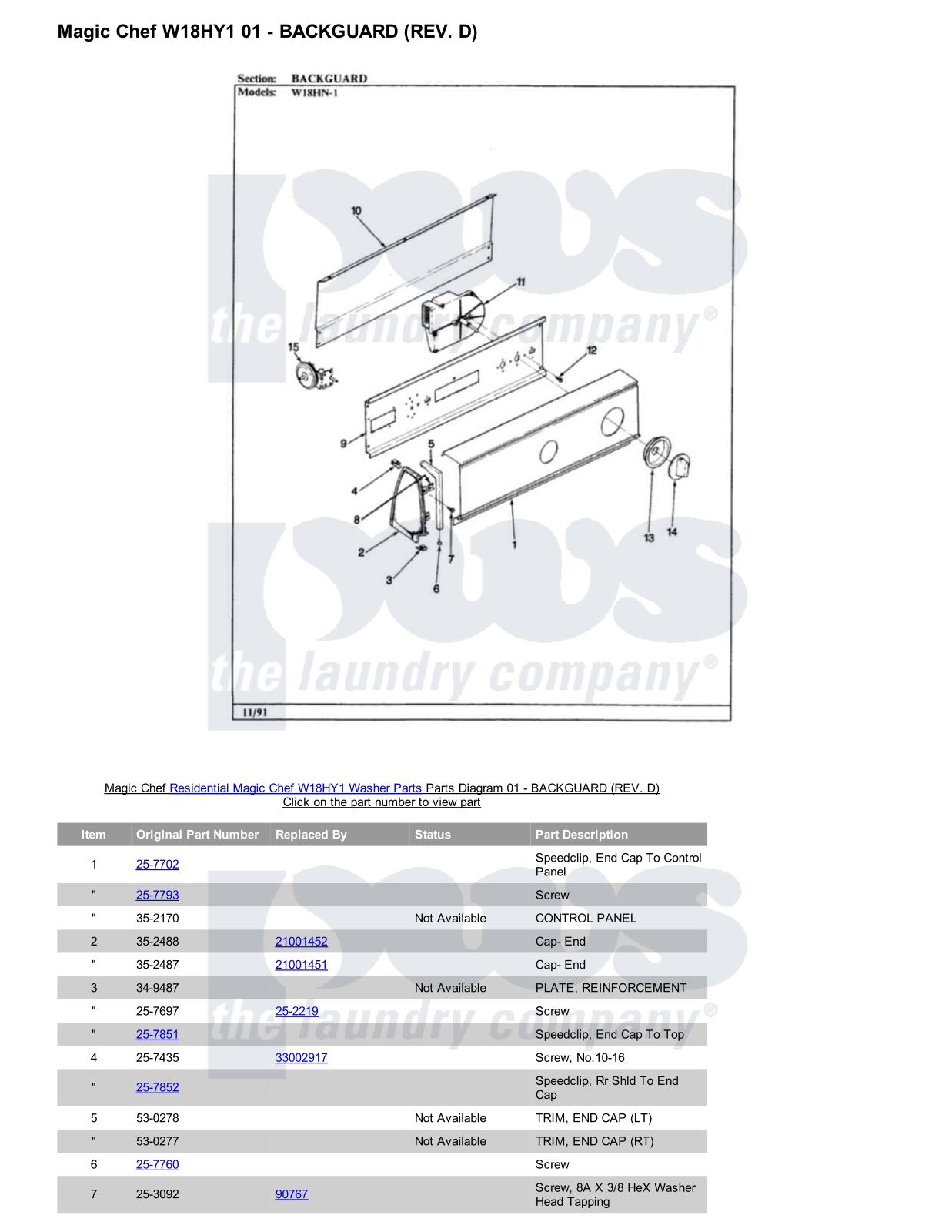 Magic Chef W18HY1 Parts Diagram