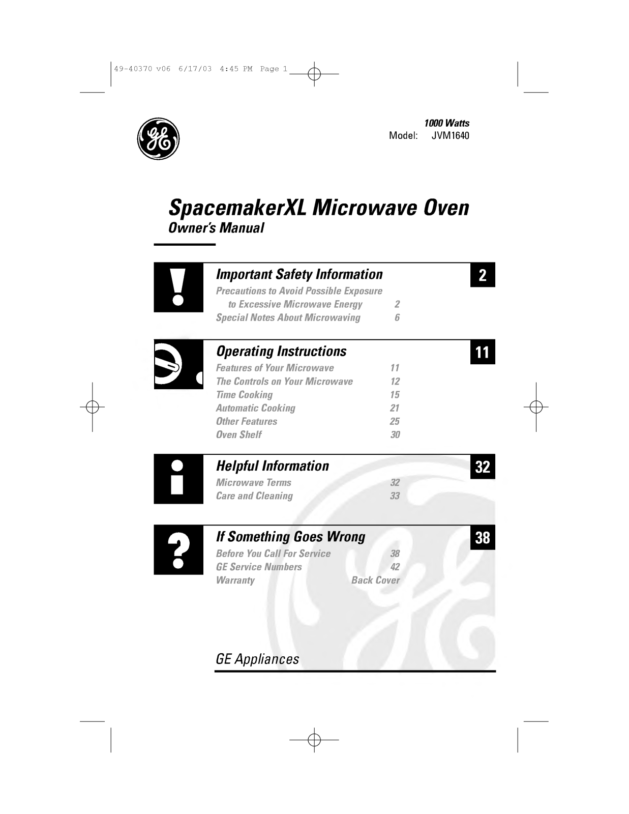 LG JVM1640CJ, JVM1640WH, JVM1640WJ, JVM1640AH, JVM1640BH User Manual