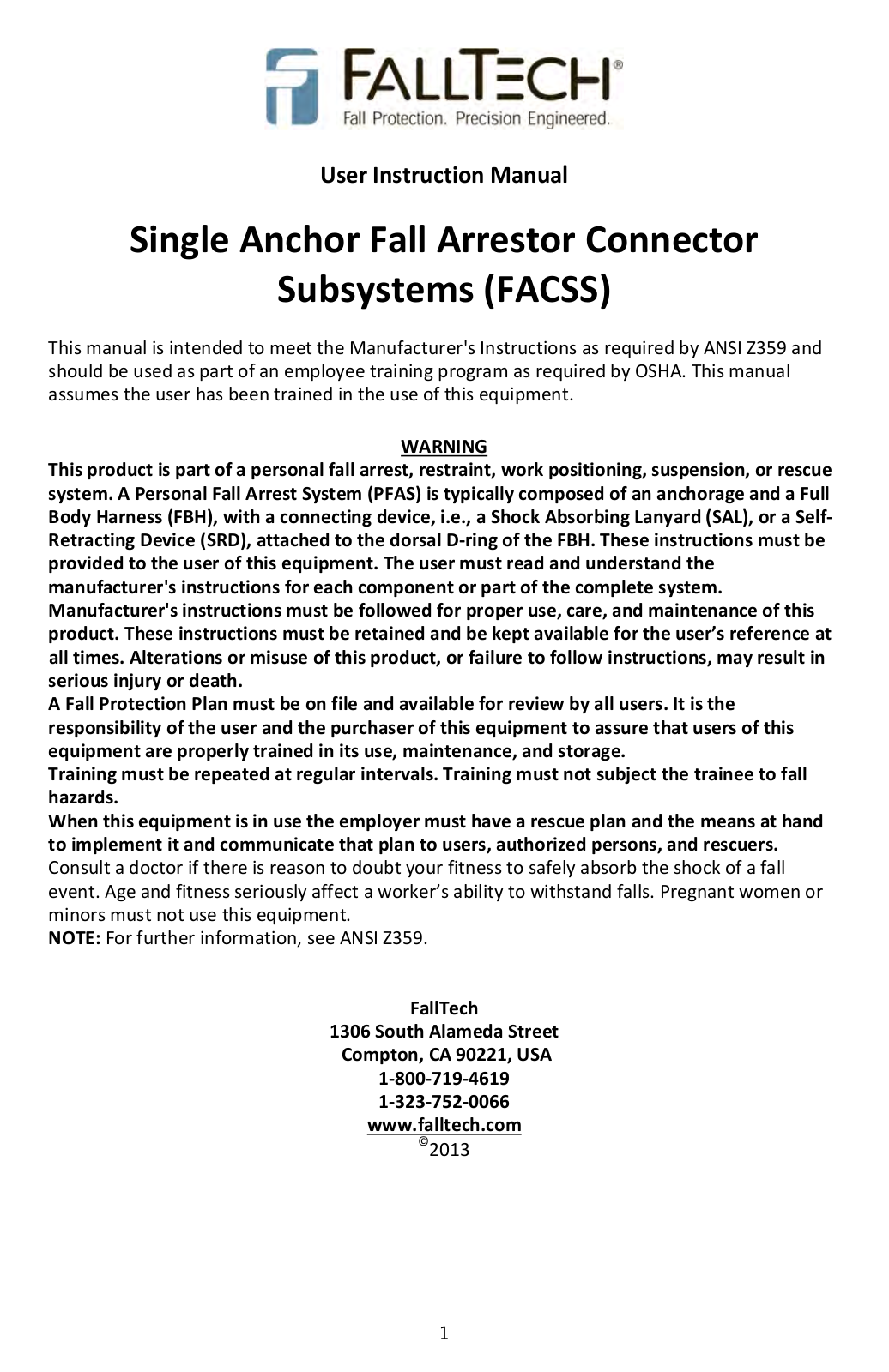 FallTech 8150T, 7479 User Manual