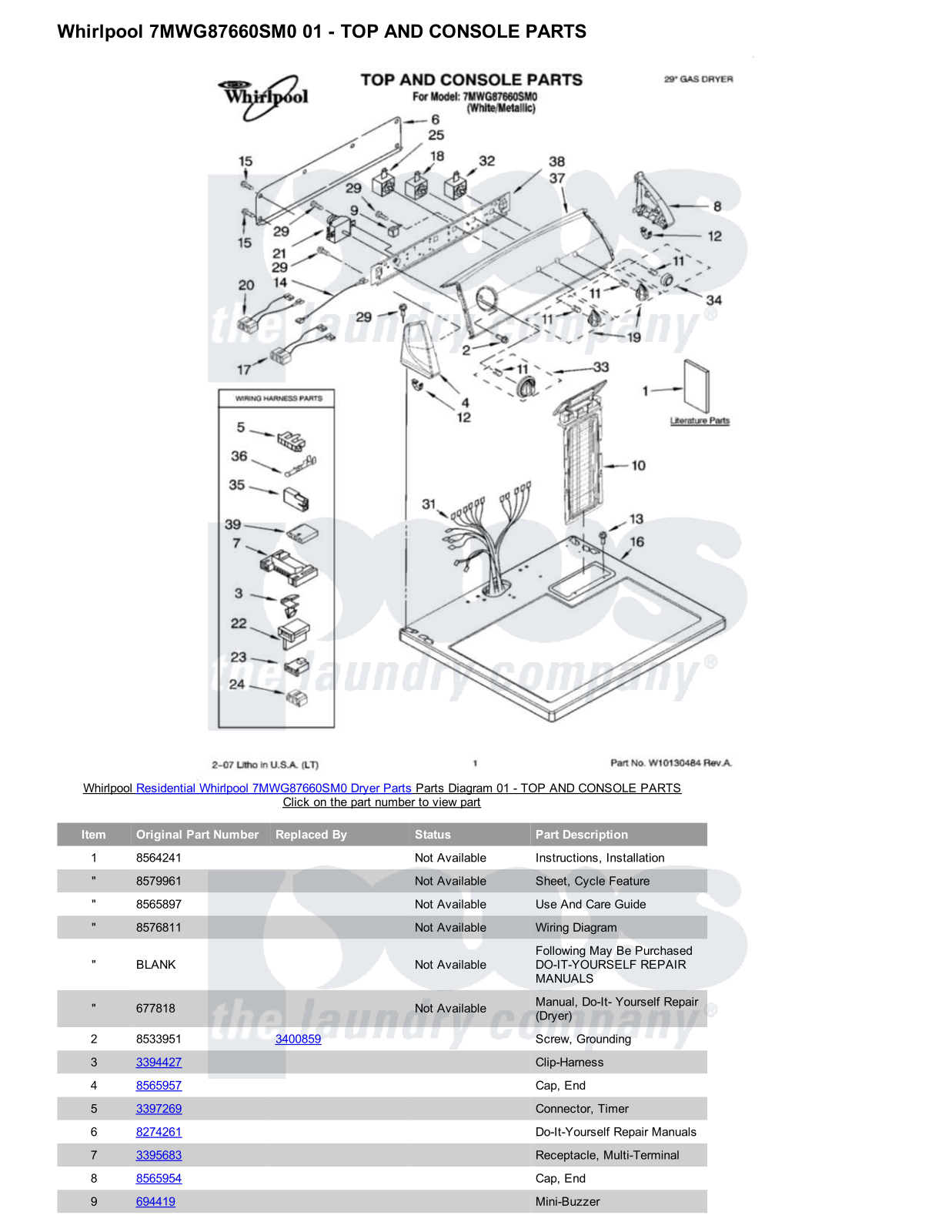 Whirlpool 7MWG87660SM0 Parts Diagram