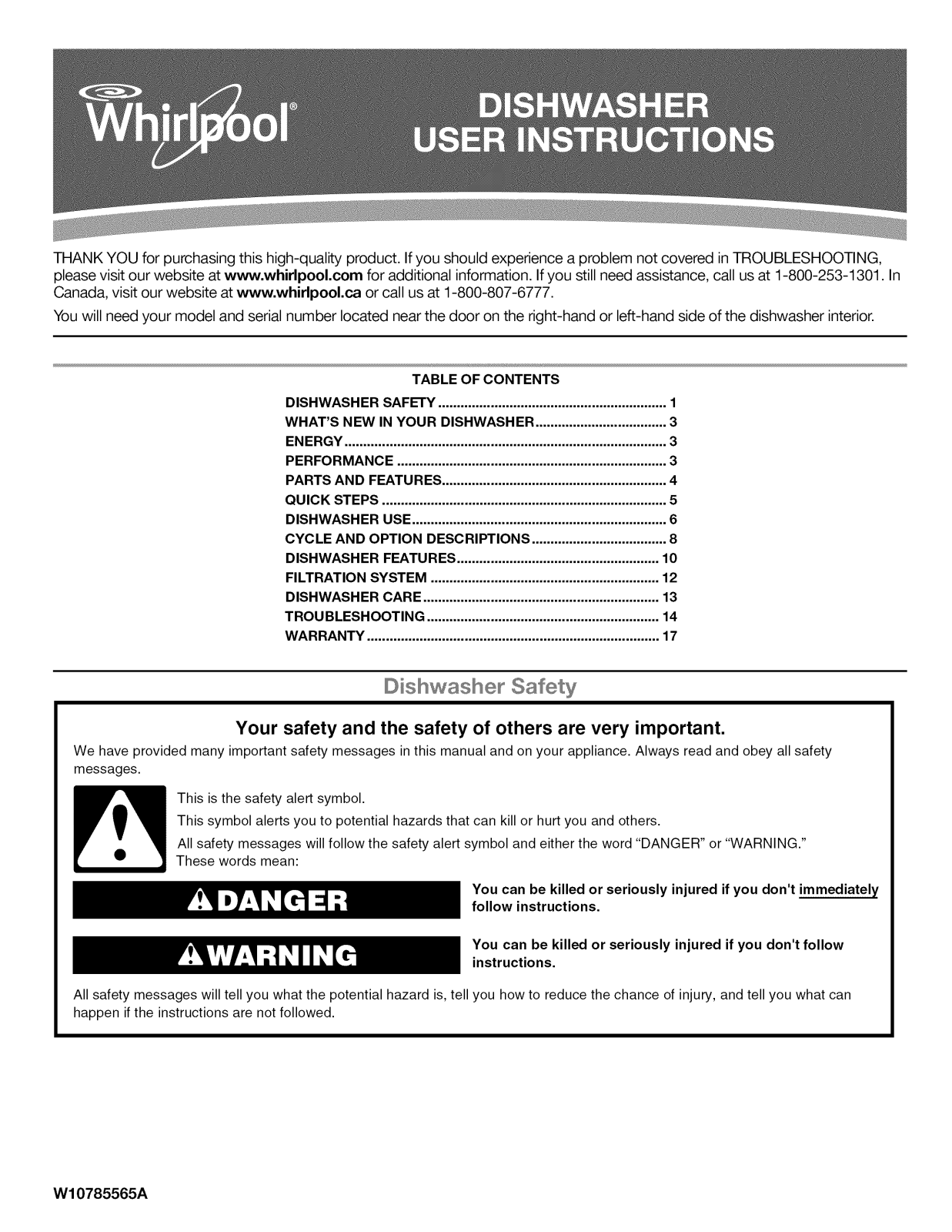 Whirlpool WDT780SAEM1, WDT780SAEM0 Owner’s Manual