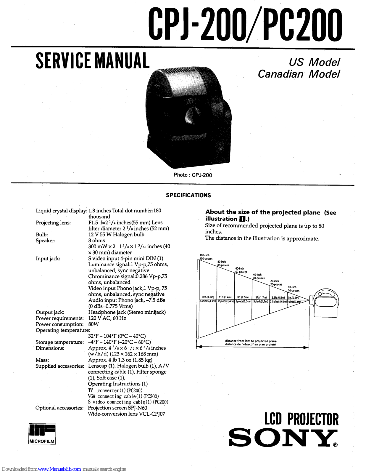 Sony CPJ-200, PC200 Service Manual