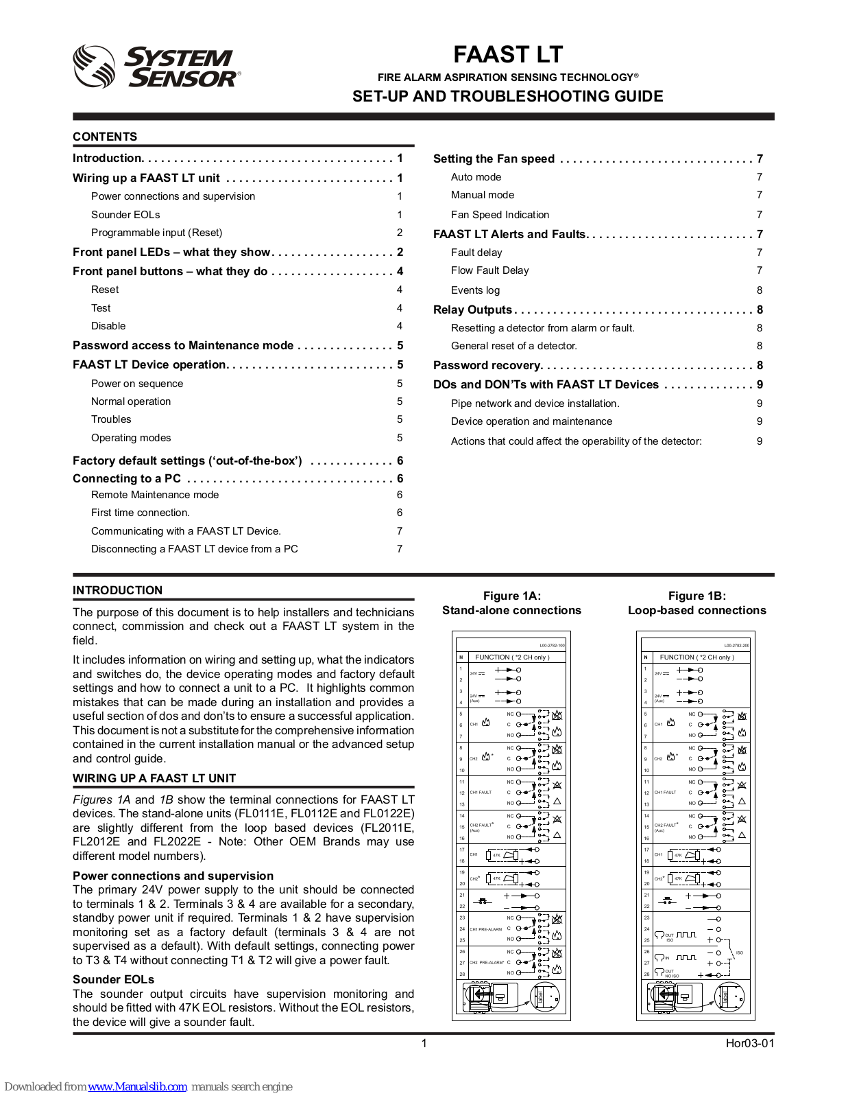 System Sensor FAAST LT Setup And Troubleshooting Manual