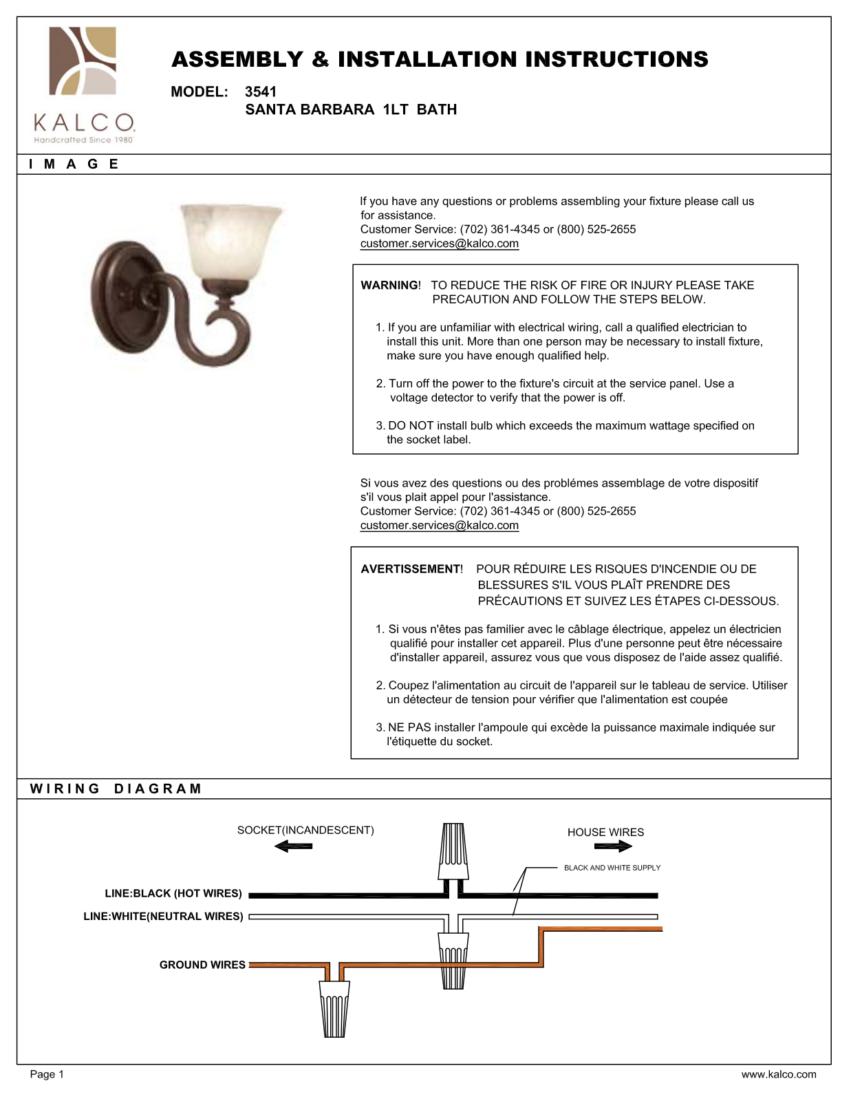 Kalco 3541TO1209, 3541TO1219 Assembly Guide