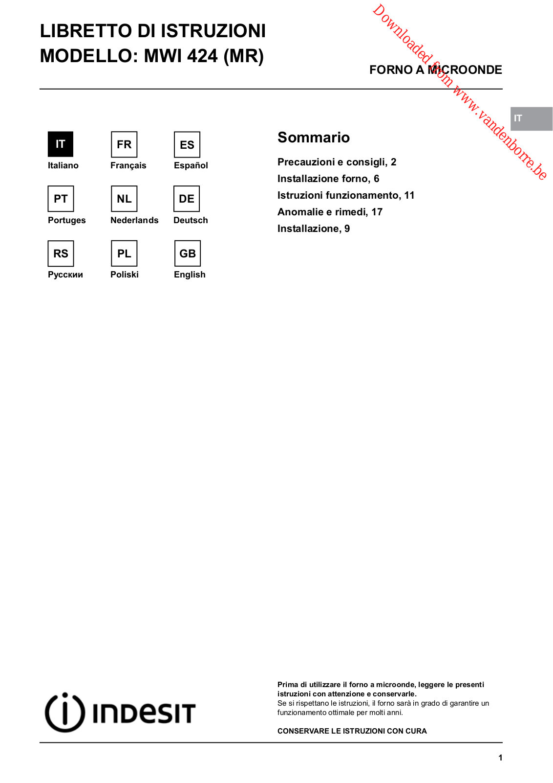 Indesit MWI 424 User Manual