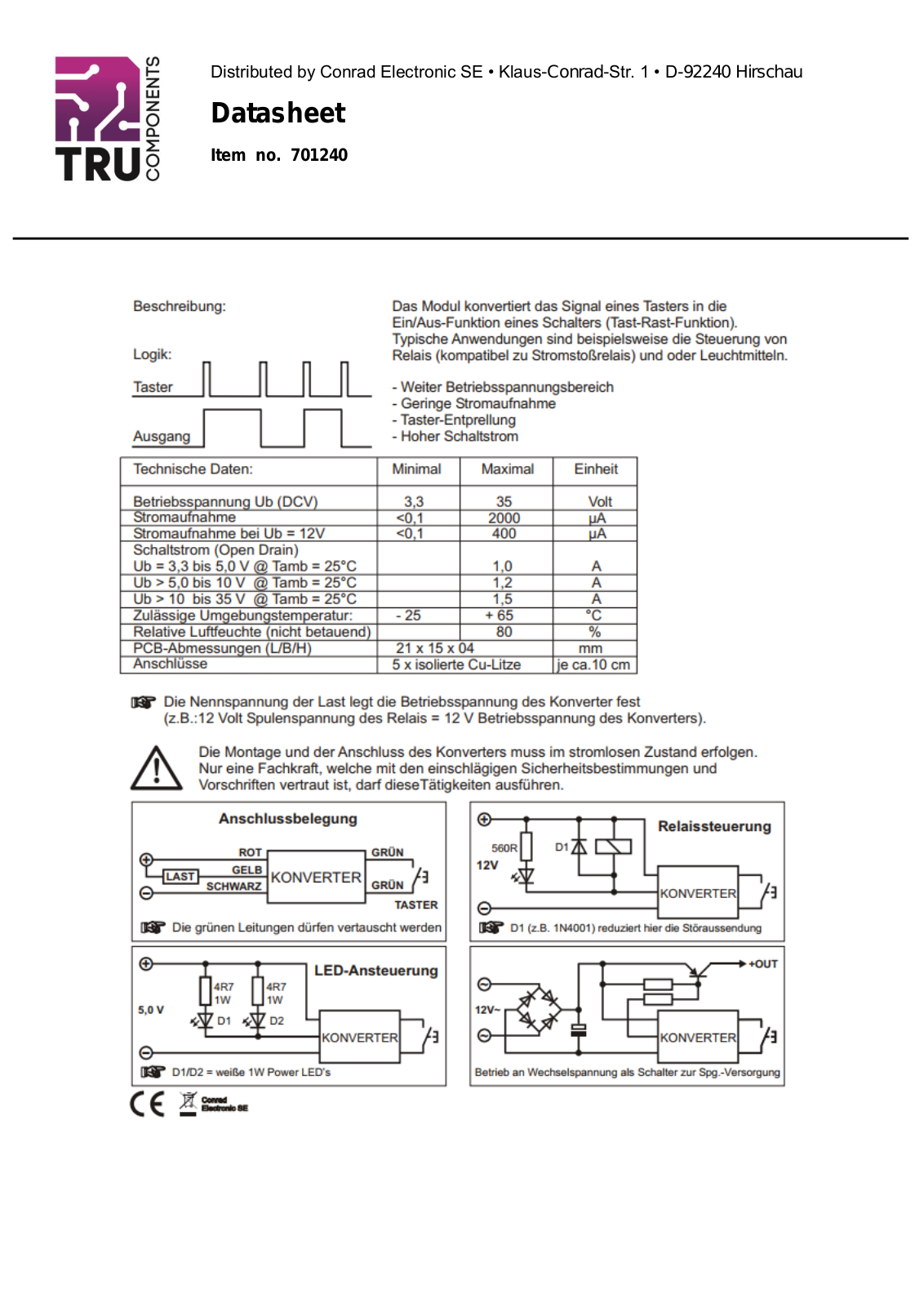 TRU COMPONENTS 701240 Operation Manual