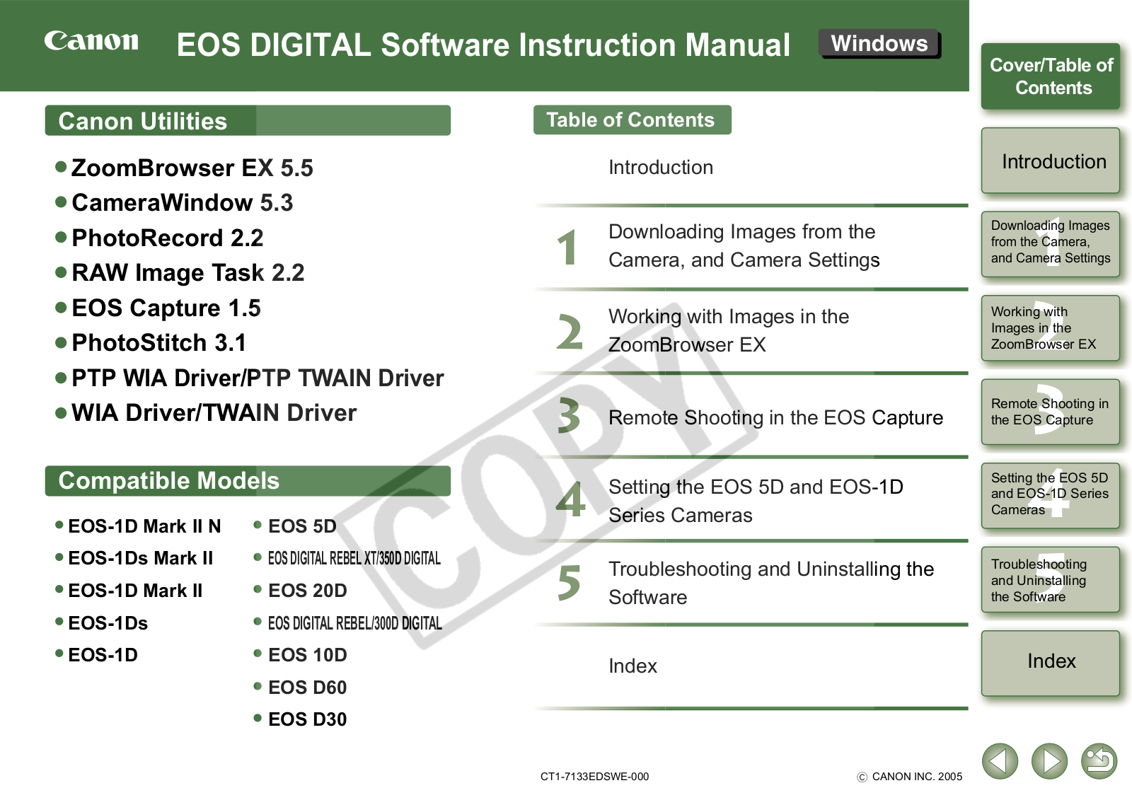 Canon EOS-1D Mark II, EOS 5D, EOS D30, EOS D60, EOS-1Ds User Manual