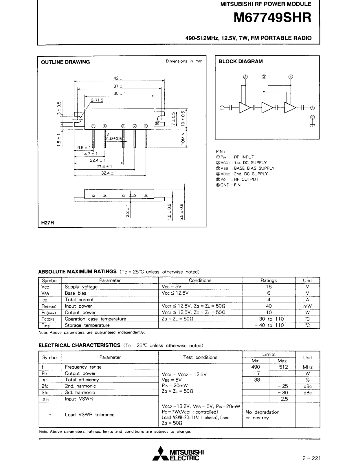 Mitsubishi M67749SHR Datasheet