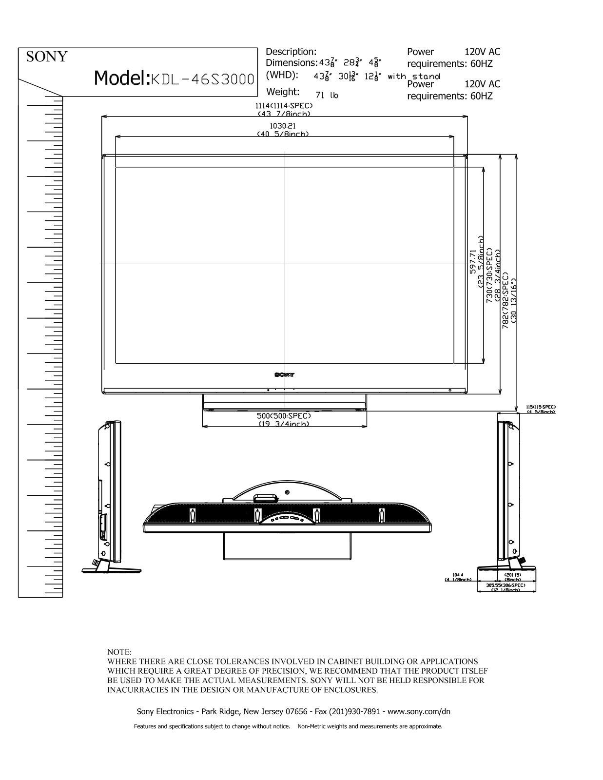 Sony KDL-46S3000 SCHEMATICS