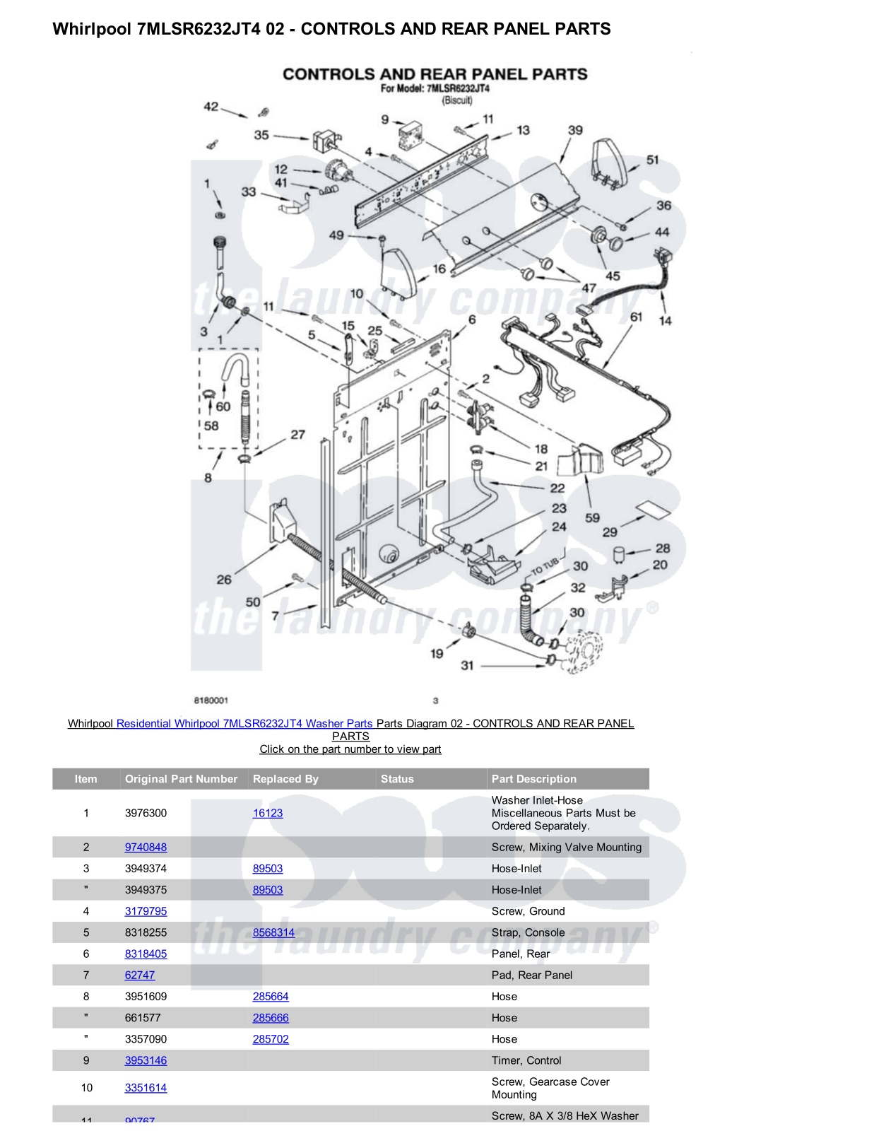 Whirlpool 7MLSR6232JT4 Parts Diagram