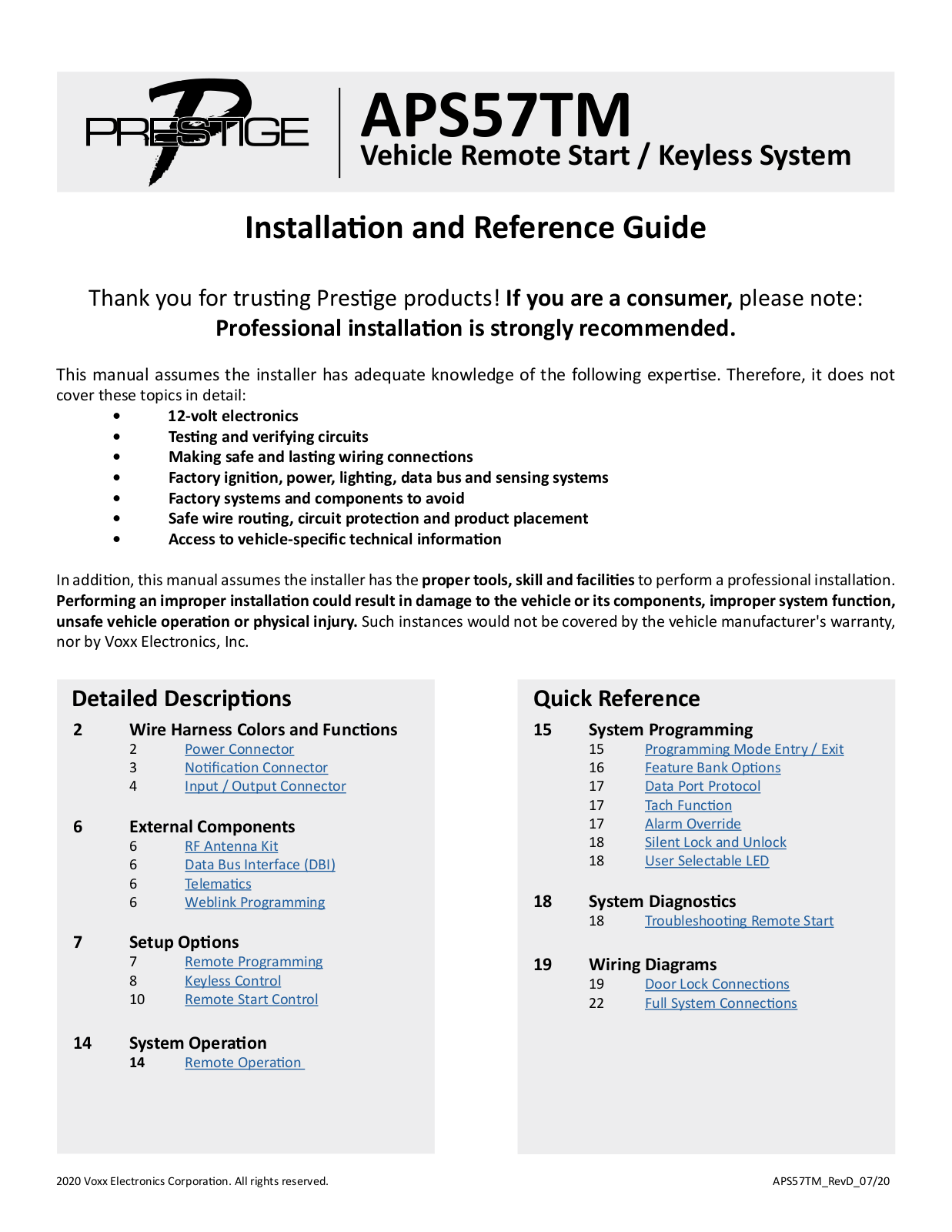 Prestige APS57TM Installation Manual