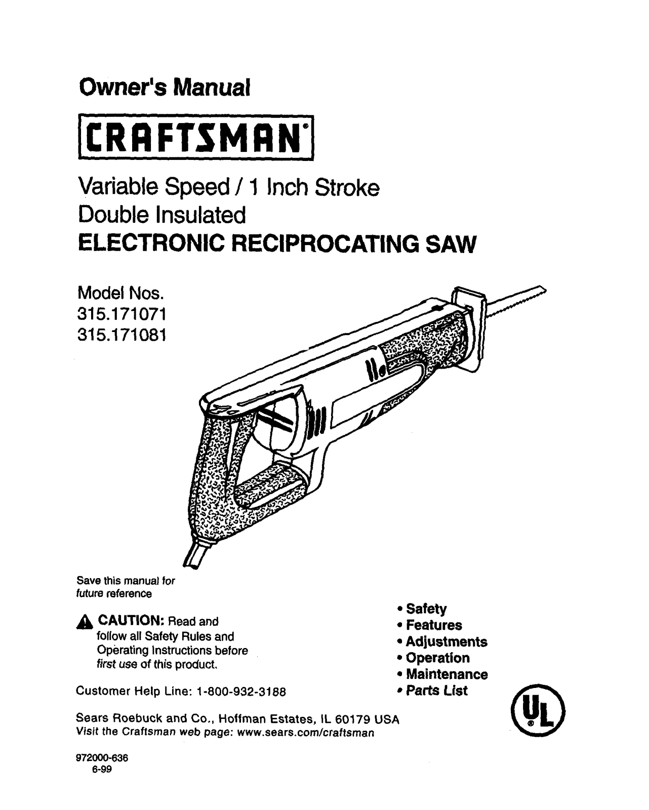 Craftsman 315171081 Owner’s Manual
