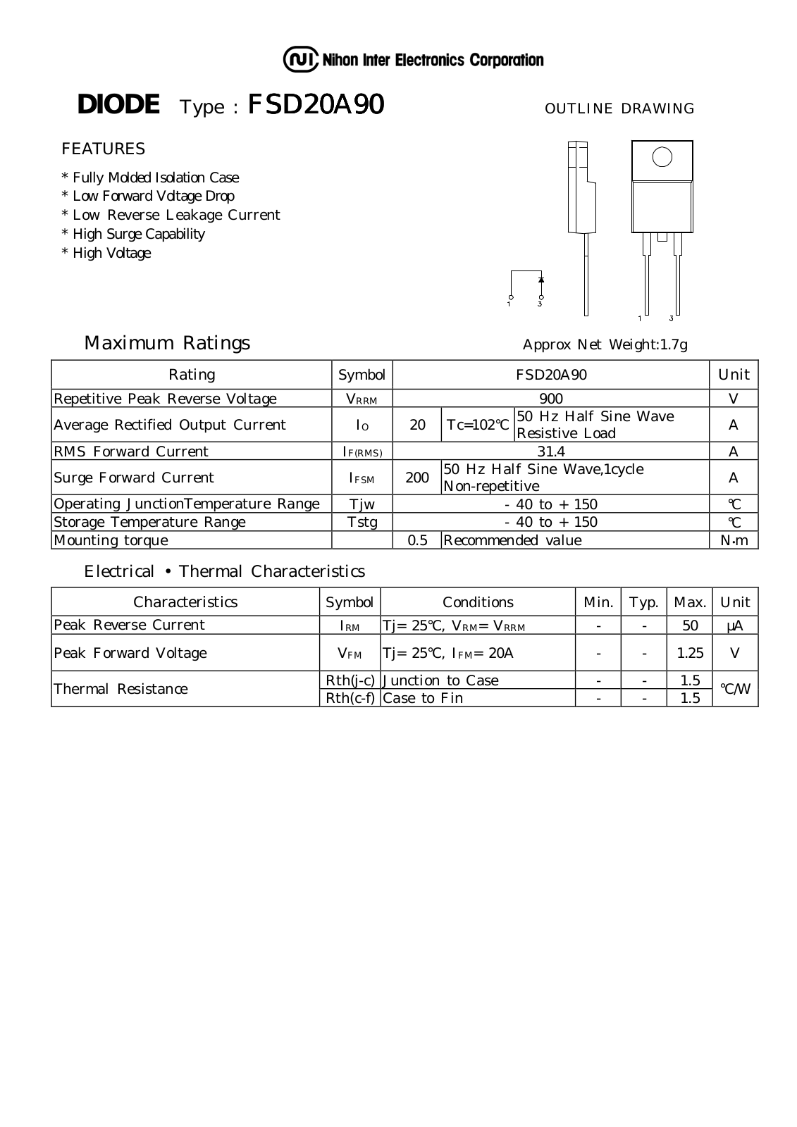 Datasheet FSD20A90 Datasheet (NIHON) - ManualMachine.com