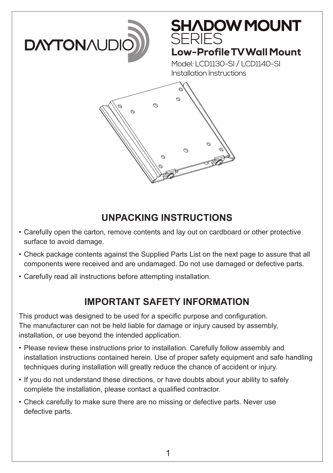 Dayton LCD1140-SI, LCD1130-SI User Manual