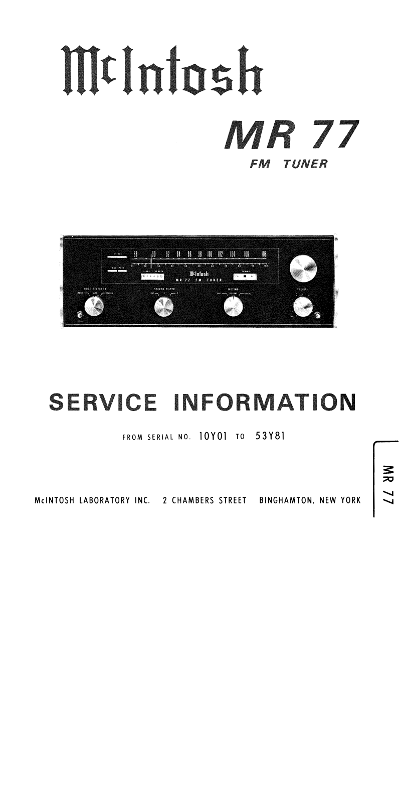 McIntosh MR-77 Service manual